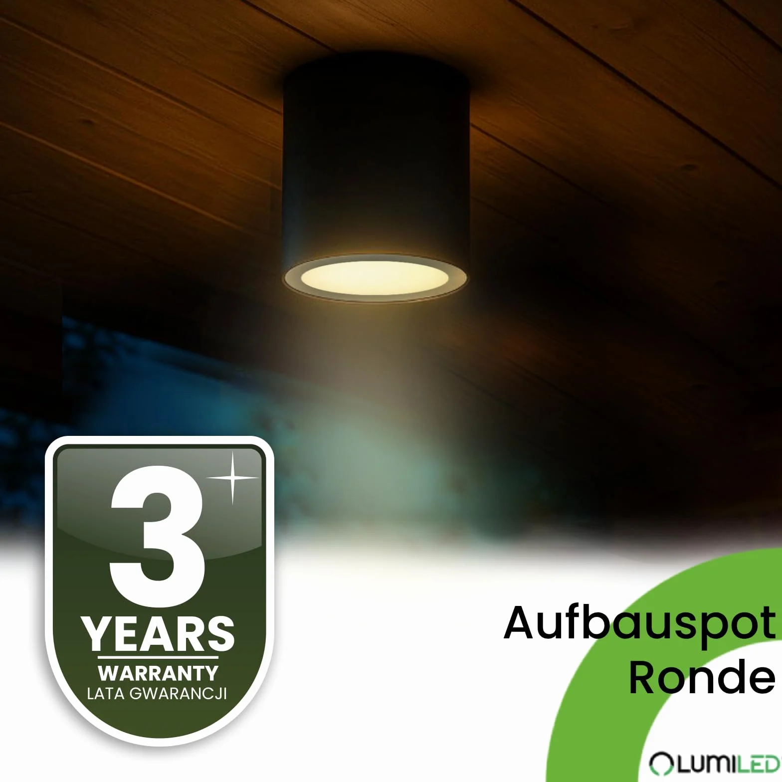 Lumiled Lampa natynkowa Spot natynkowy Nowoczesna 230V GU10 Maks.12W Lampa zewnętrzna Lampa sufitowa Oprawa sufitowa Aluminium Szkło hartowane Czarna IP54 Wodoszczelna Outdoor Zewnętrzna Ogród Lampa