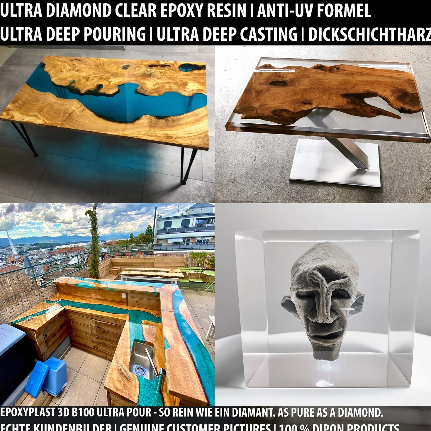 15 kg żywica epoksydowa 3D B100 Ultra POUR 11 cm (110 mm) wysokość odlewania dla rywertycznych I ultra diamentowa I maksymalna ochrona UV I żywica odlewnicza I przezroczysta I żywica epoksydowa I stół