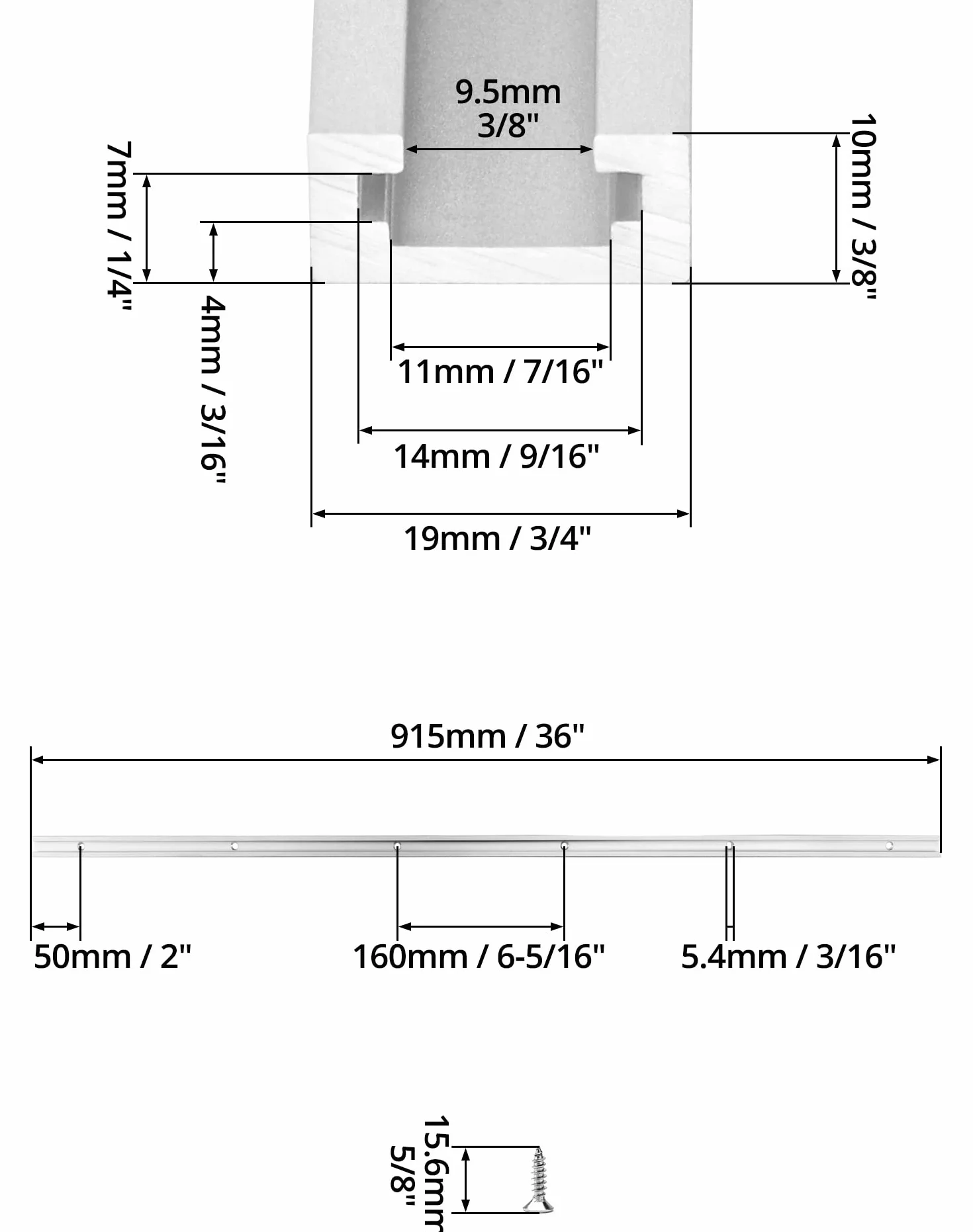 QWORK® Szyna T 91 cm, aluminiowa szyna skośna, z podwójnym profilem tnącym, do piły stołowej, narzędzia do obróbki drewna, 19 x 10 mm, 4 sztuki