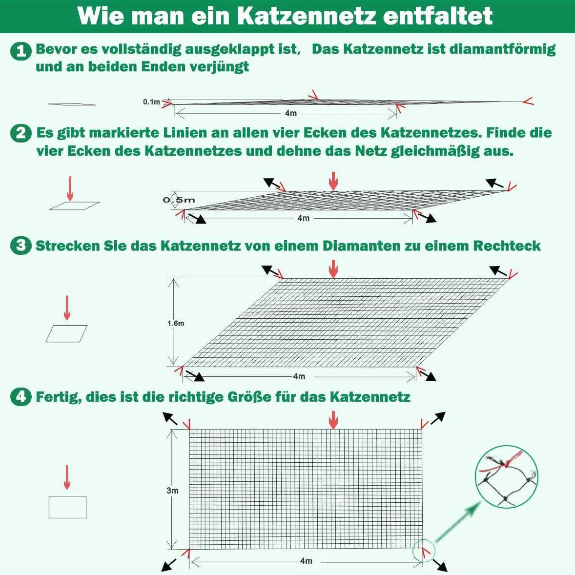 Siatka dla kota na balkon, 4x3 m wzmocniona drutem, jest wytrzymała, odporna na gryzienie i rozdarcie, odporna na promieniowanie UV i warunki atmosferyczne, do balkonówi okien (czarna)