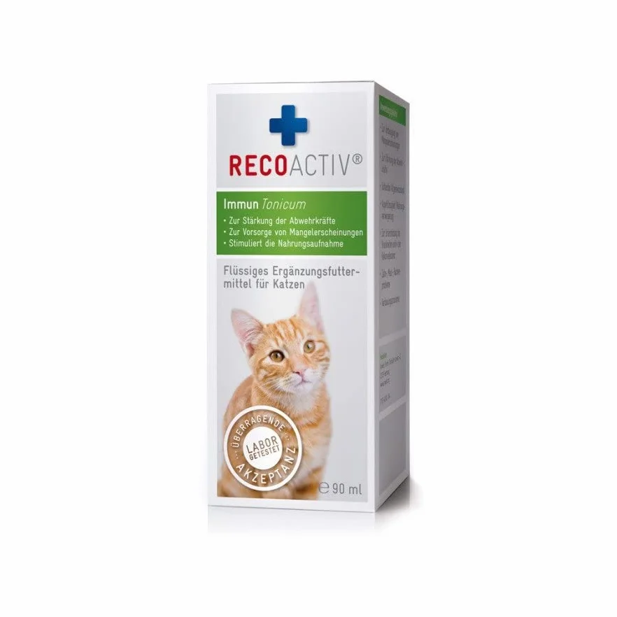 RECOACTIV Immun Tonicum dla kotów – 1 x 90 ml – dieta uzupełniająca karma i stymuluje apetyt do stosowania w przypadku niedowagi, objawów niedoboru, zaburzenia przyjmowania pokarmu i w