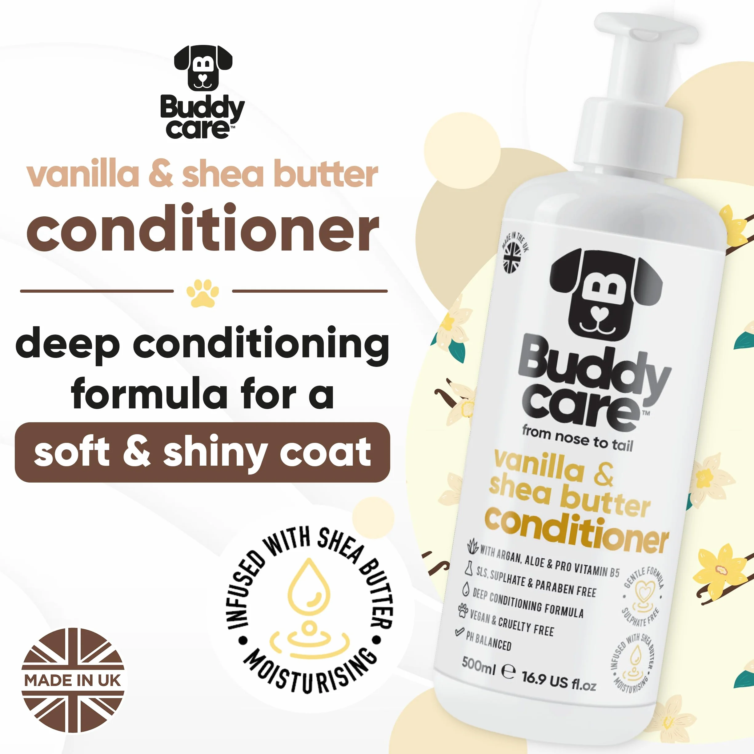 Buddycare Odżywka do Włosów 500 ML Waniliowy Masło Shea dla szczeniąt z Aloesem i Prowitaminą B5