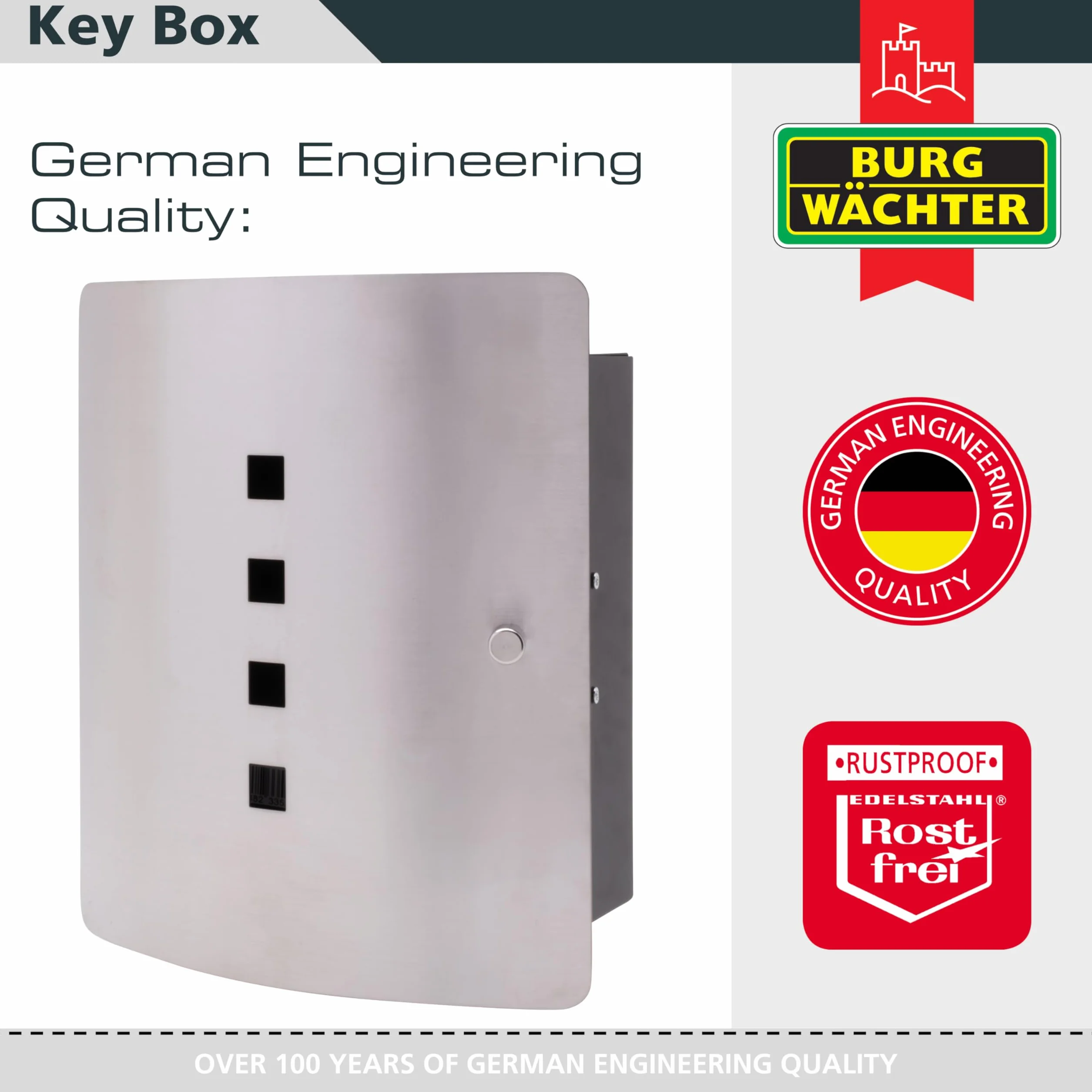 BURG-WÄCHTER Skrzynka na klucze Quad 6204/10 Ni, stal szlachetna, srebrny/czarny