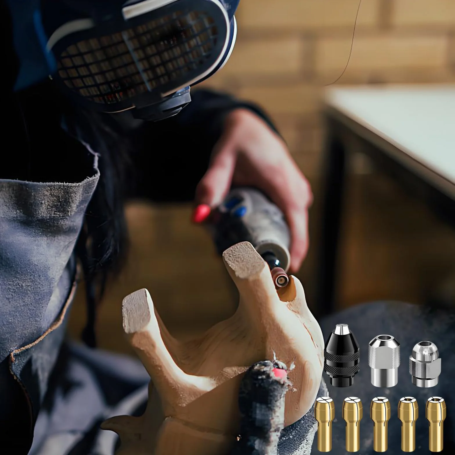 Zestaw adapterów do uchwytu wiertarskiego, zestaw tulei zaciskowych do Dremel, 0,5 mm do 3,2 mm 4486, uchwyt wiertarski sześciokątny i mosiężna tuleja zaciskowa 4485, metalowa nakrętka do wierteł
