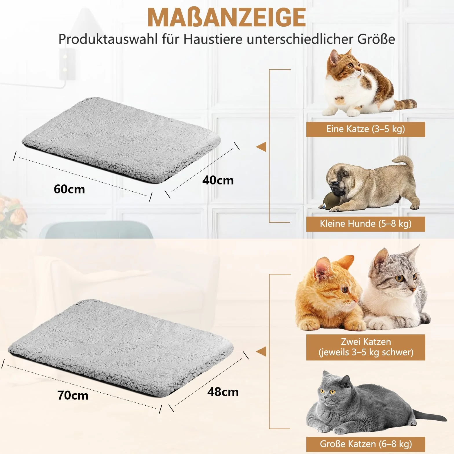 MOCOBO Samogrzewczy koc dla psów i kotów, 60 x 40 cm – koc termiczny nadaje się do prania, antypoślizgowy spód, kremowy