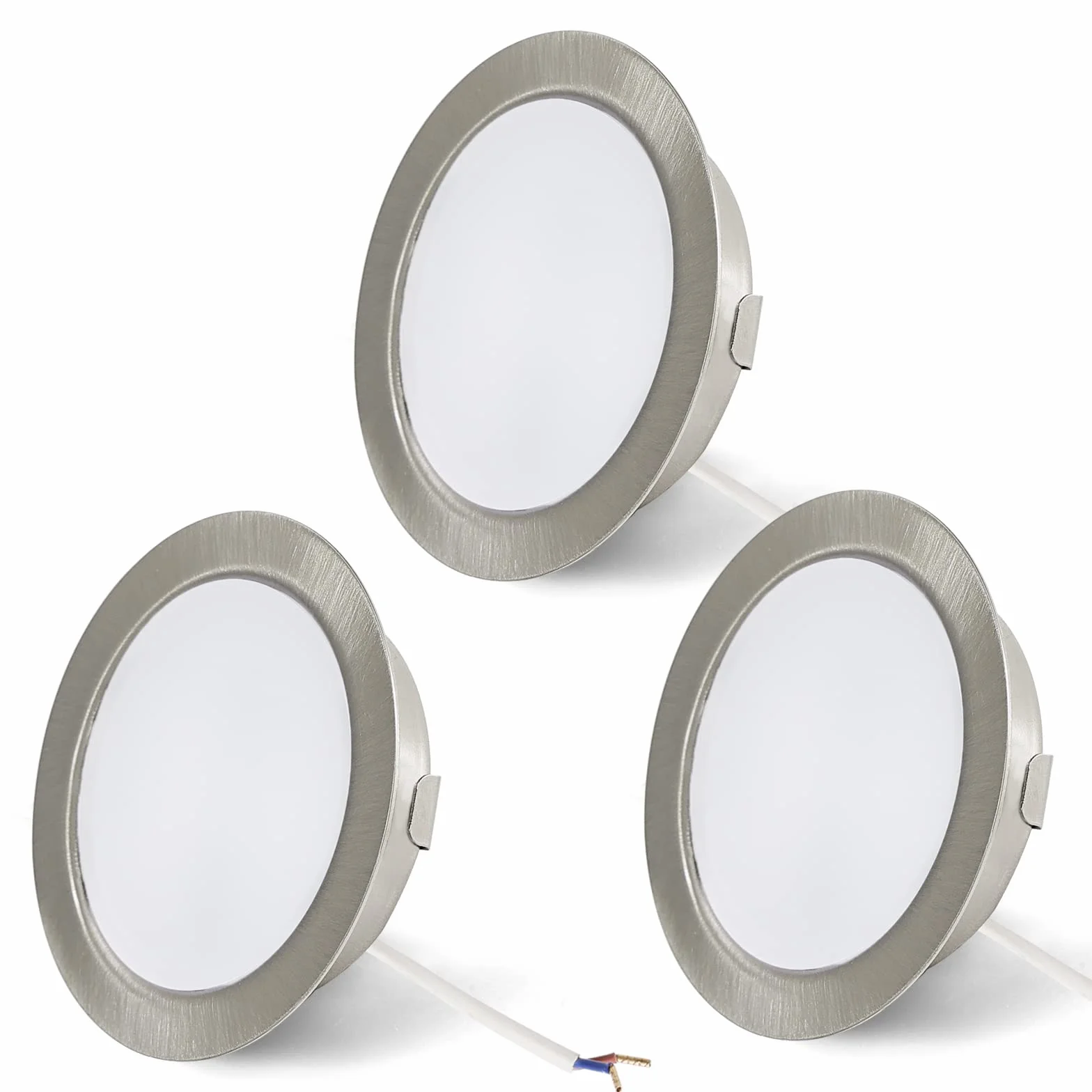 Zestaw 3 opraw meblowych 12V 3,5W, LED G4 reflektor ciepła biel 3000K, szczotkowany nikiel, możliwość ściemniania, alternatywa dla żarówek halogenowych