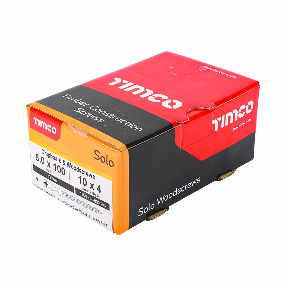 TIMCO Solo wkręty do drewna 5,0 x 100 mm łba stożkowa żółta pudełko 100 sztuk