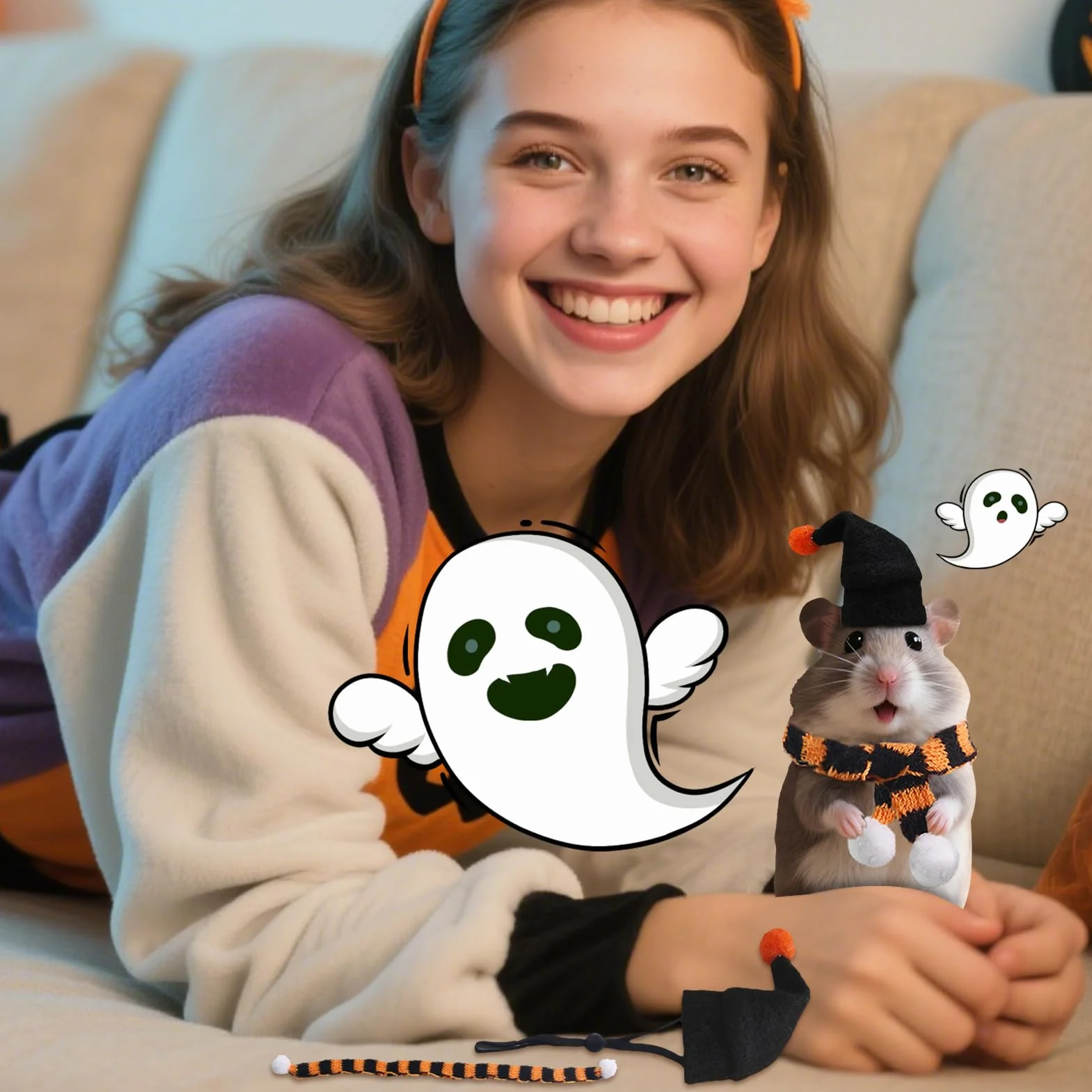 Przebranie chomika z szalikiem, uroczy strój dla chomika krasnoludka Halloween, strój dekoracyjny akcesoria imprezy dla gryzoni fotografia urodziny