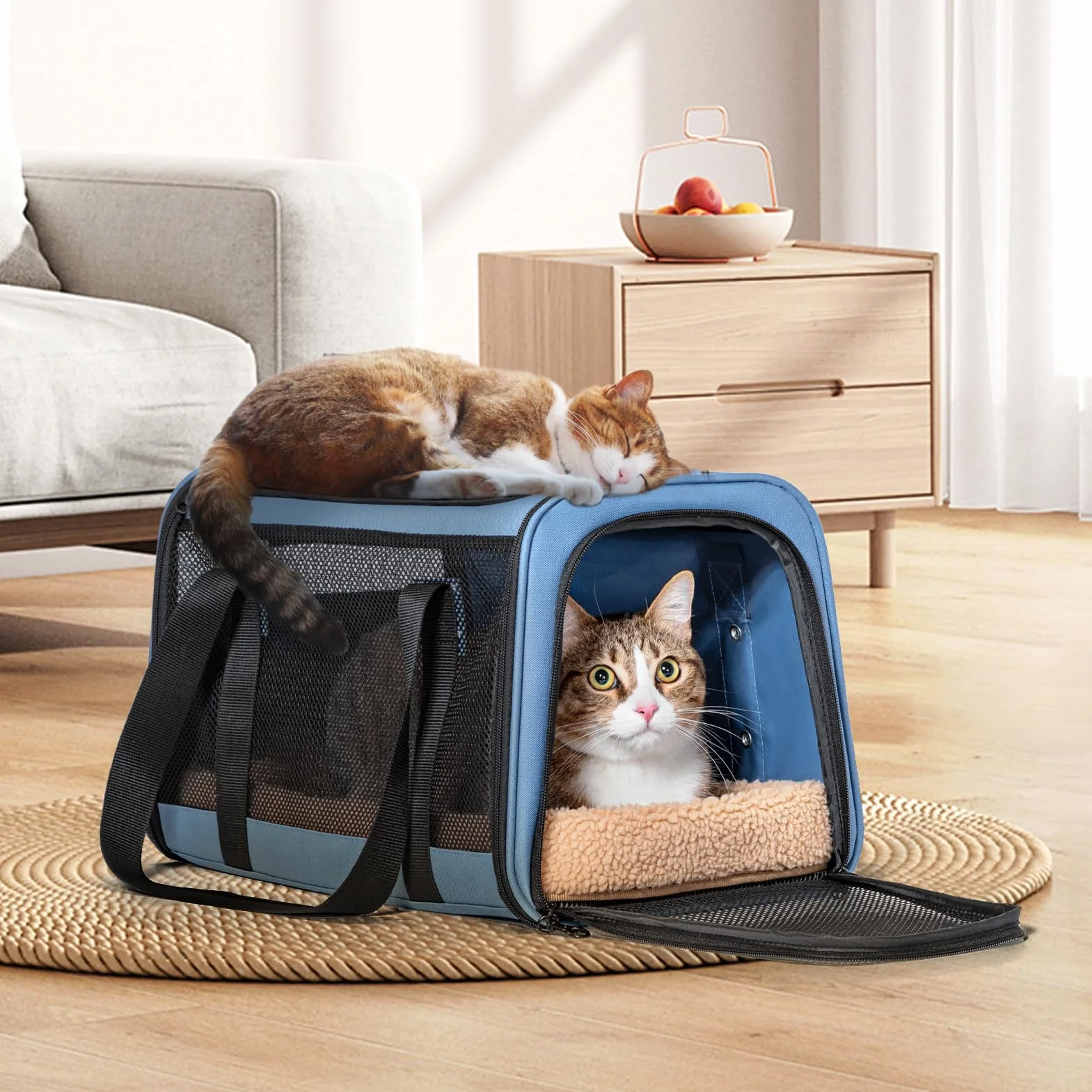Petsfit Bagażnik samochodowy dla kota, nosidełko podróżne dla szczeniaka z ulepszoną opatentowaną klamrą bezpieczeństwa, przenośna chusta transportowa dla psa, torba podróżna z paskiem na ramię i