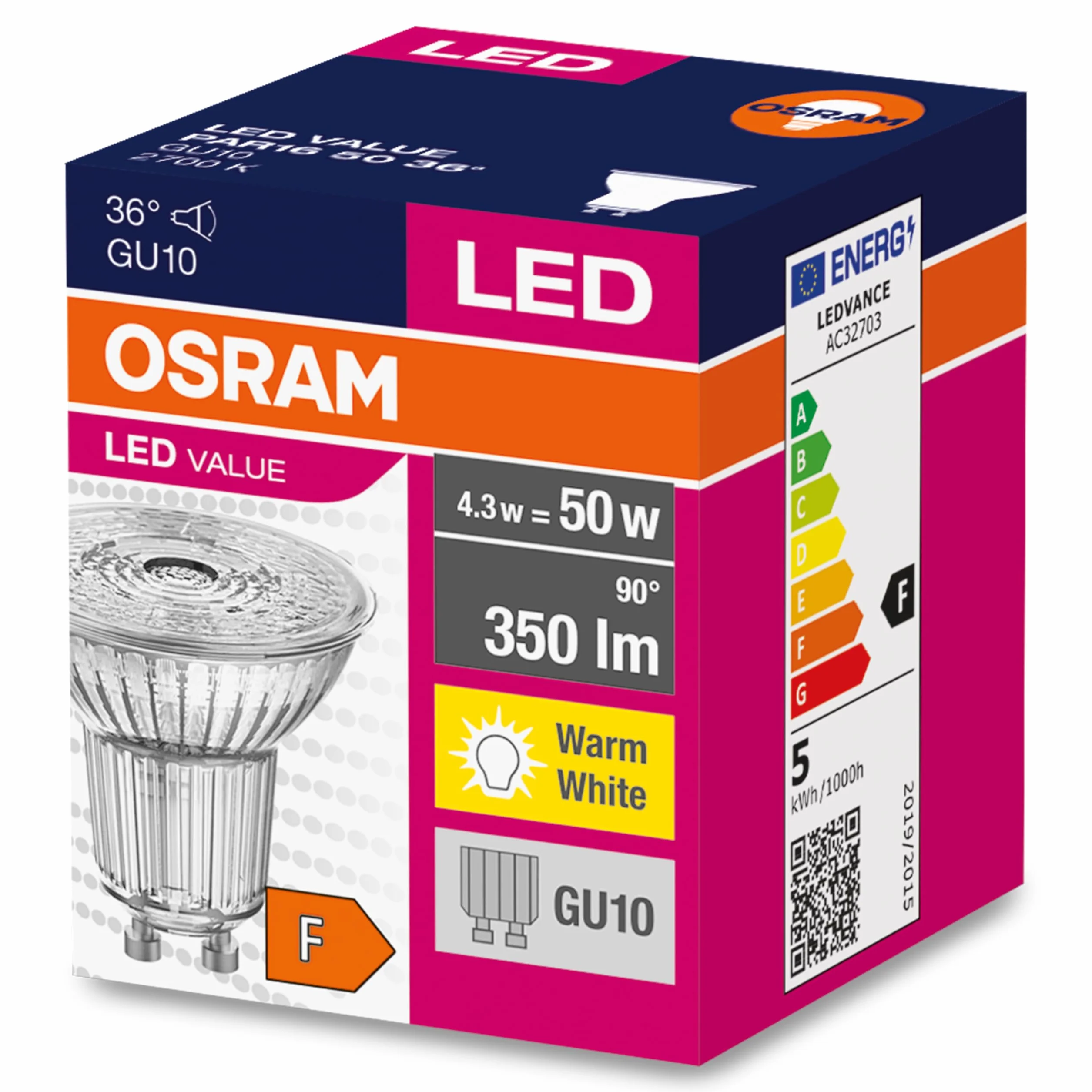 OSRAM LED Star Value reflektor PAR16 GU10 4,3W 3000K ciepła biel 36°