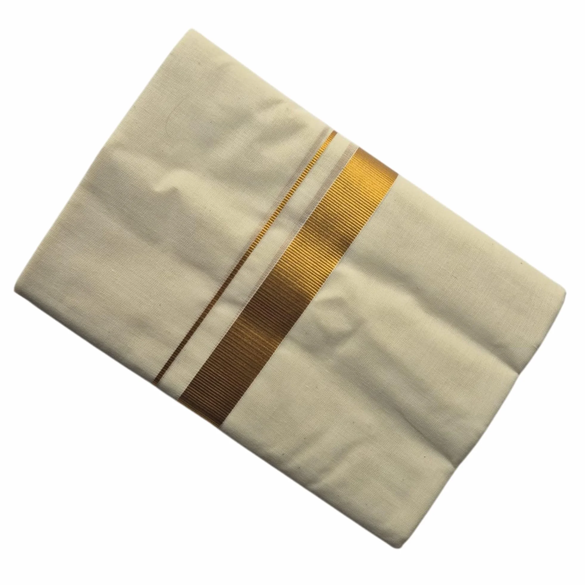 Kasavu Double Mundu, Kerala Traditional Cotton Dhoti z ciemnym złotem, Handlooms Kuthampully