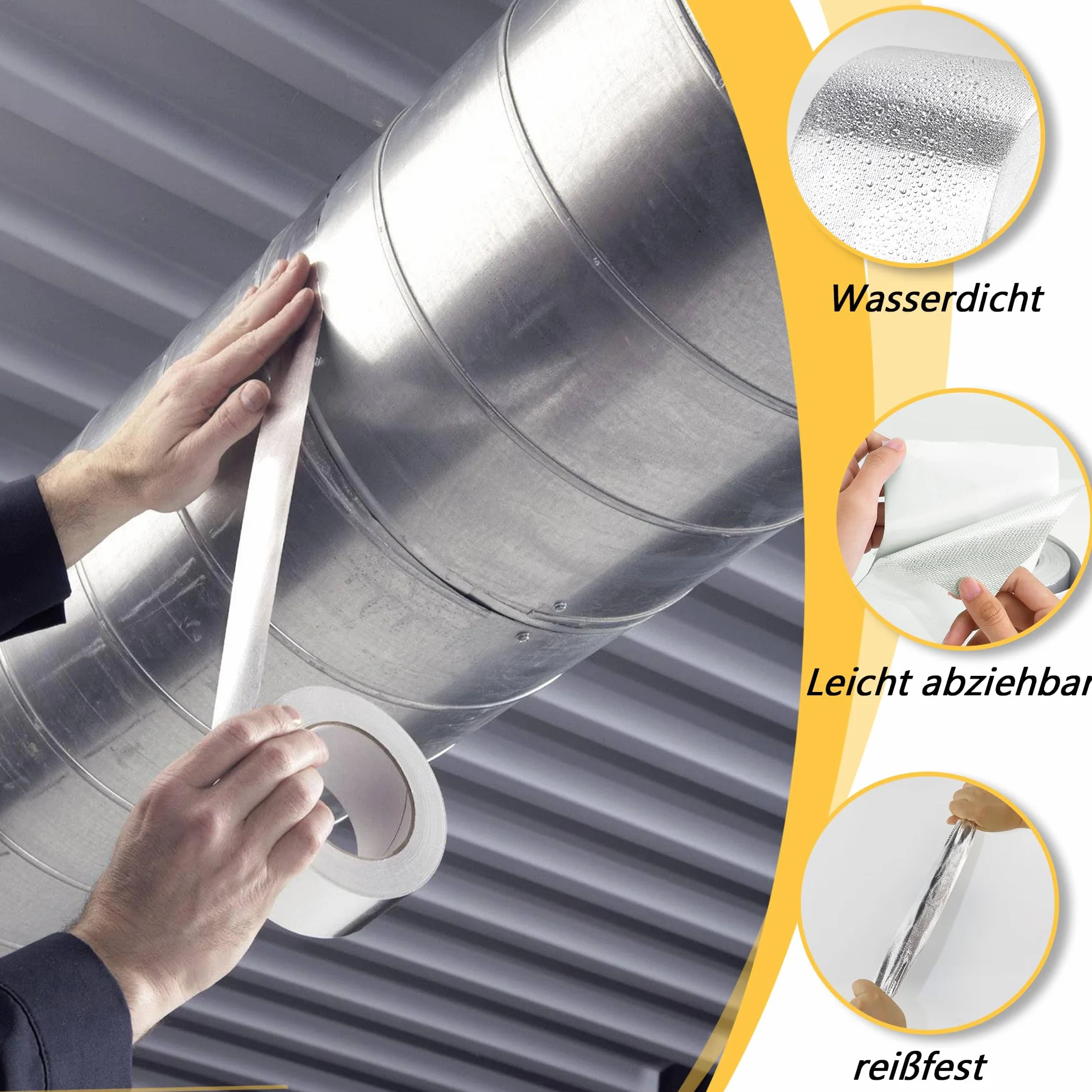 HONGTAISHENG Aluminiowa taśma klejąca, 57 mm x 25 m, wodoszczelna taśma aluminiowa, odporna na wysokie temperatury, taśma samoprzylepna do uszczelniania, wzmocniona siatką szklaną