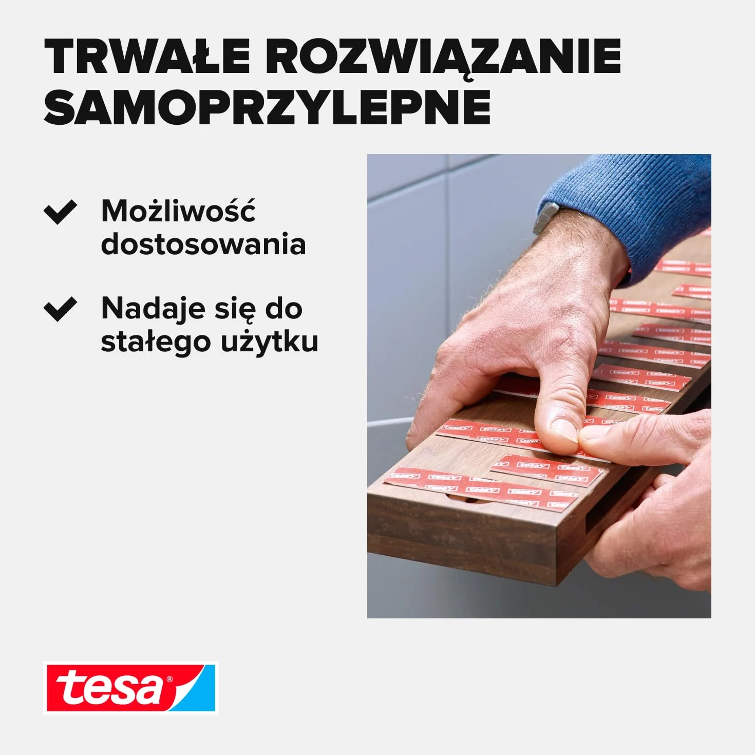 tesa Powerbond taśma montażowa do płytek i metalu, bardzo mocna, do 100 kg siły trzymania na metr – dwustronna taśma klejąca do gładkich powierzchni – 1,5 m x 19 mm