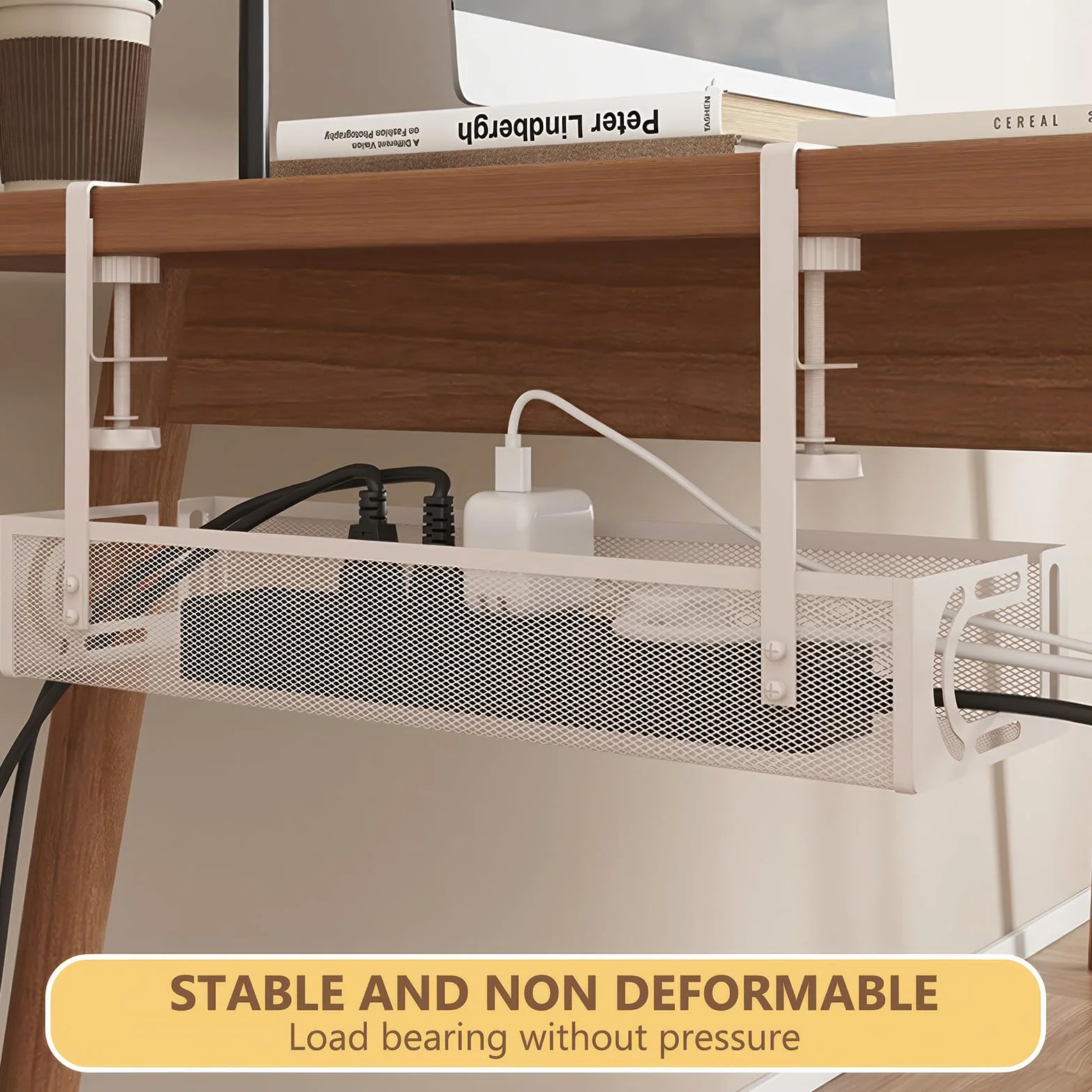 Under Desk Cable Management Tray No-Drill Mesh Table Cable Basket for Managing Cables and Power Strips, No Screws Tidy Box Wire Organizer do domu, biura, kawiarni internetowej