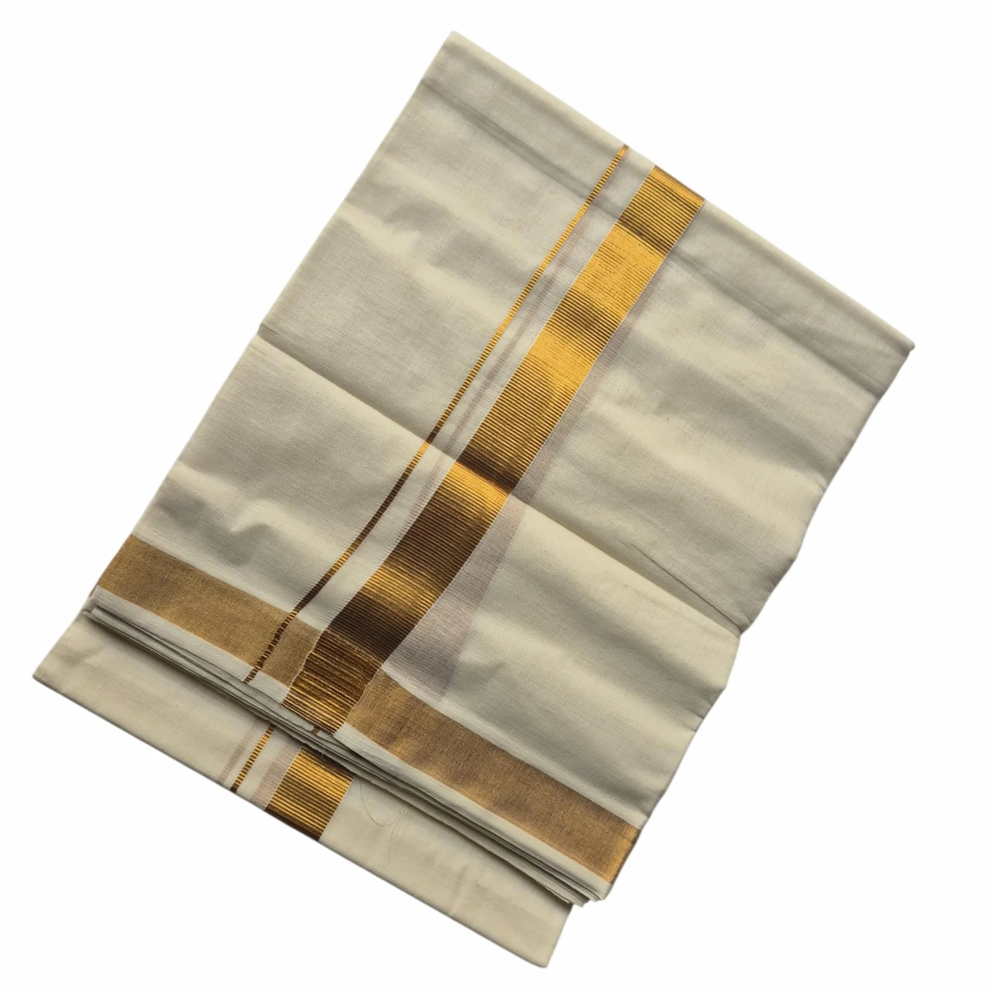 Kasavu Double Mundu, Kerala Traditional Cotton Dhoti z ciemnym złotem, Handlooms Kuthampully