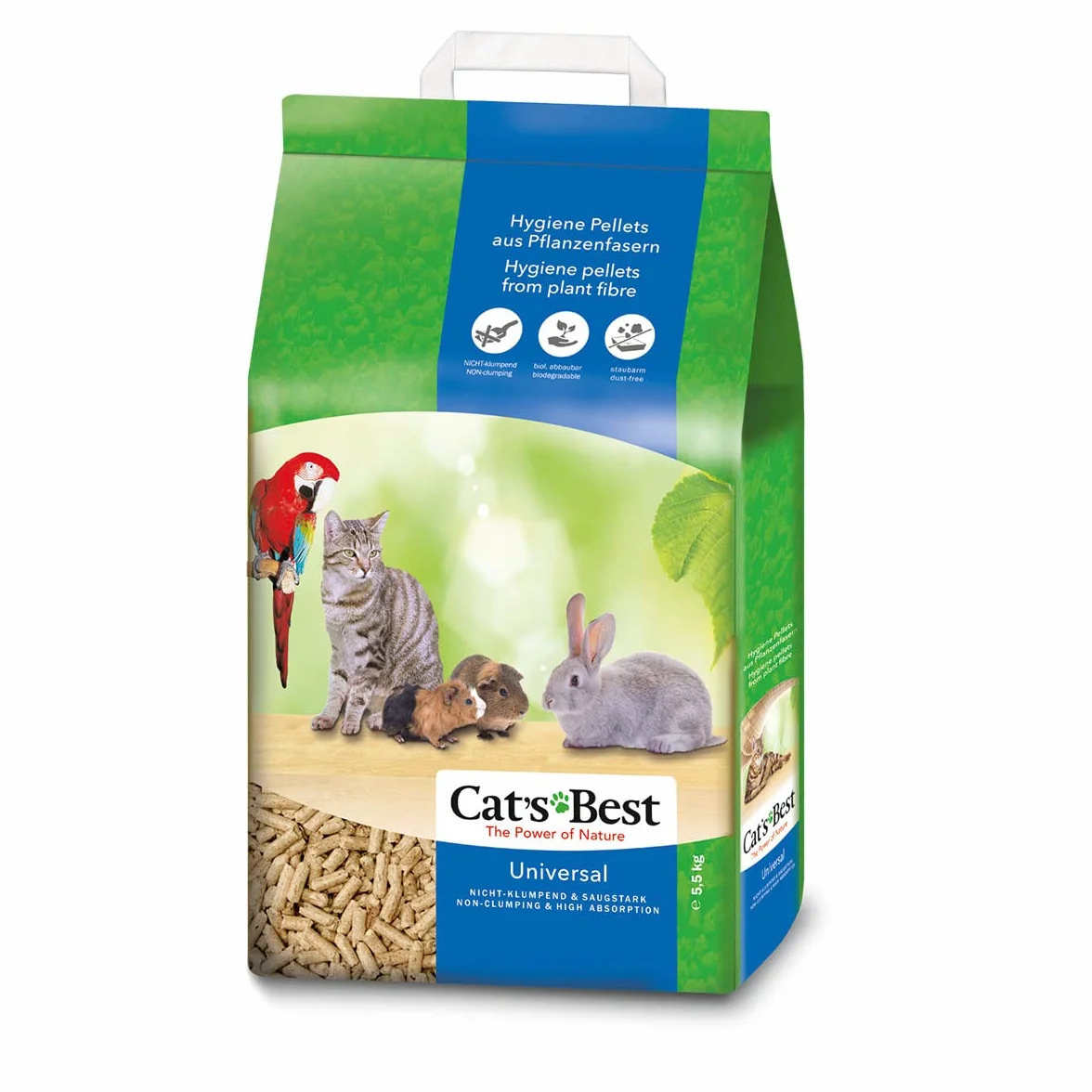 Cat's Best Uniwersalny, 100% roślinny żwirek, niegrudkowy granulat z włókien roślinnych – dla kotów i innych małych zwierząt, 5,5 kg/10 l