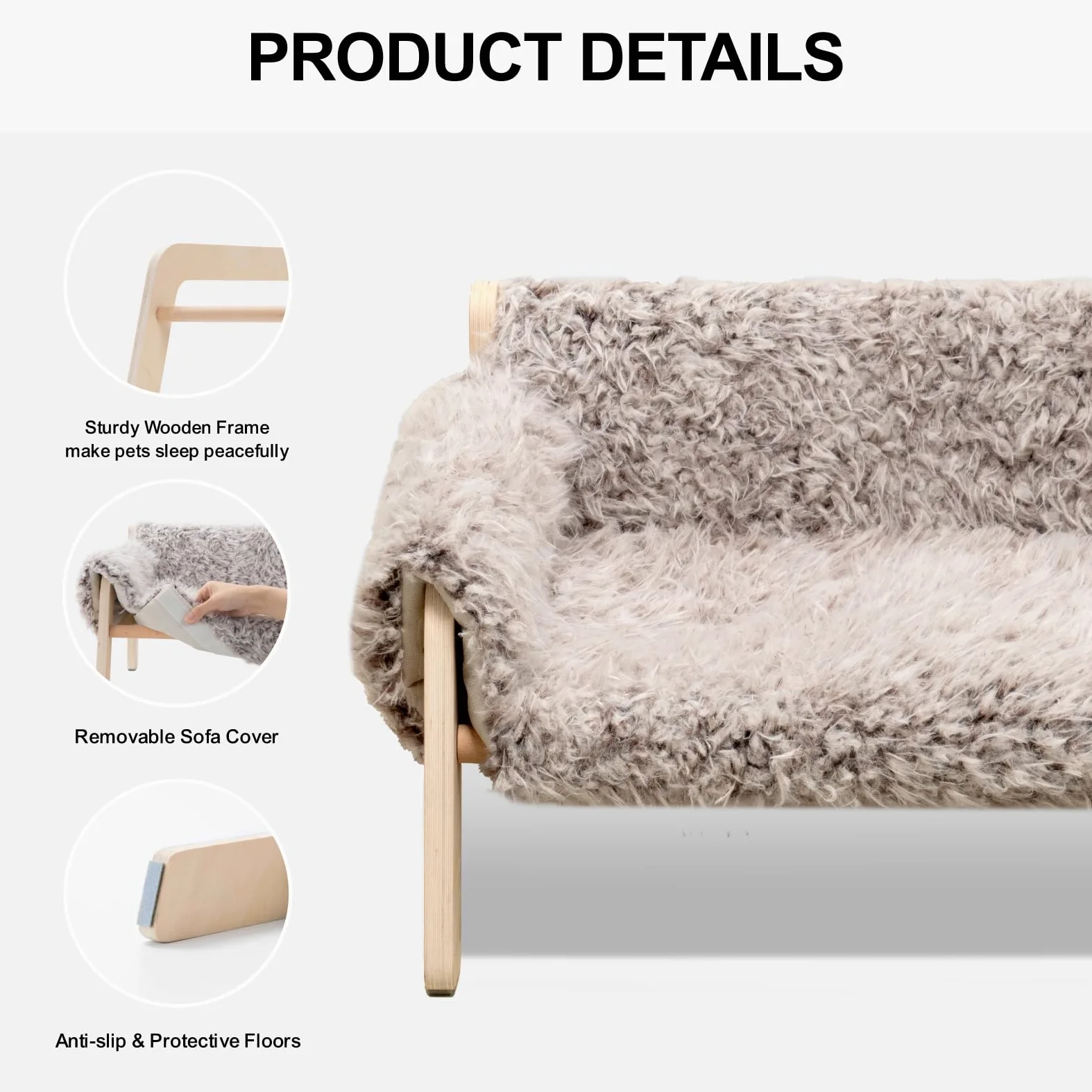 MEWOOFUN Podwyższone legowisko dla kota z drewna 56x45 cm wytrzymała sofa dla kota ze zdejmowaną poszewką obciążenie 10 kg brązowe