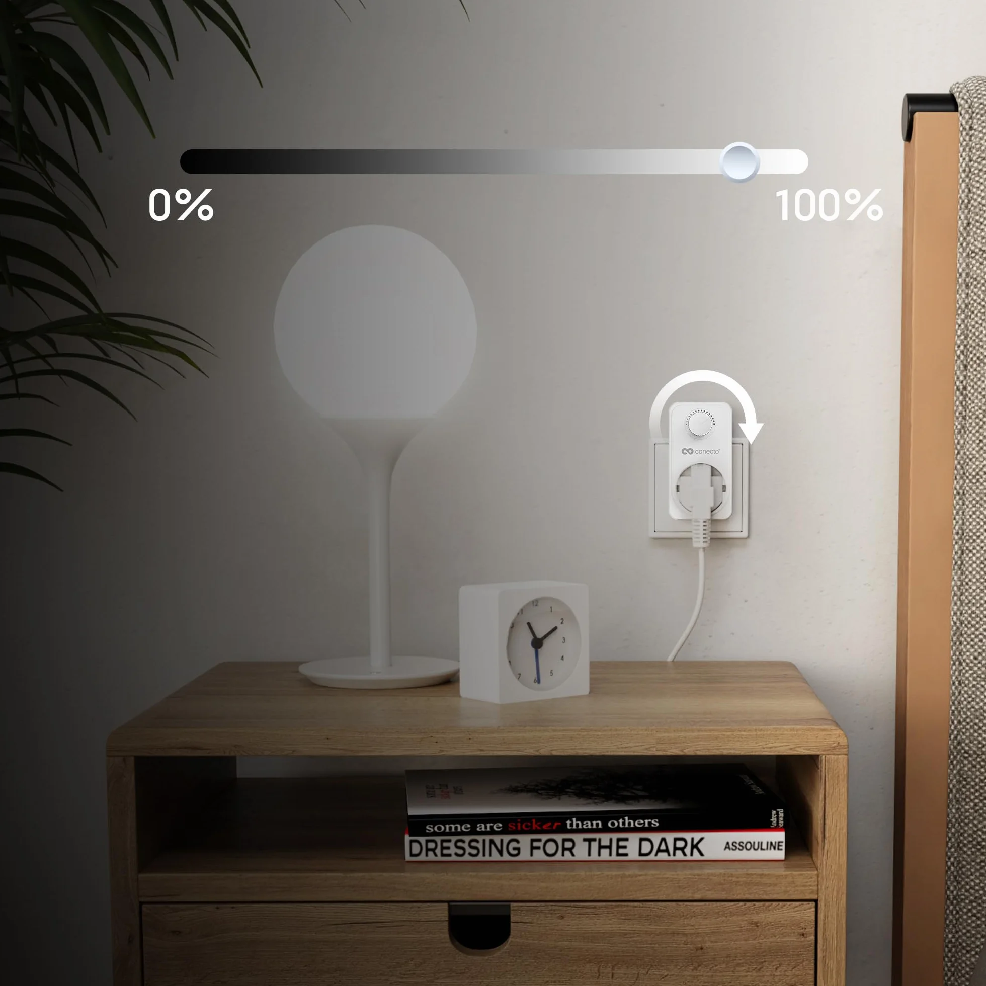 conecto Ściemniacz gniazdek, adapter ściemniacza gniazdek z regulatorem jasności do ściemnialnych źródeł światła, takich jak LED, lampy halogenowe, żarówki, biały