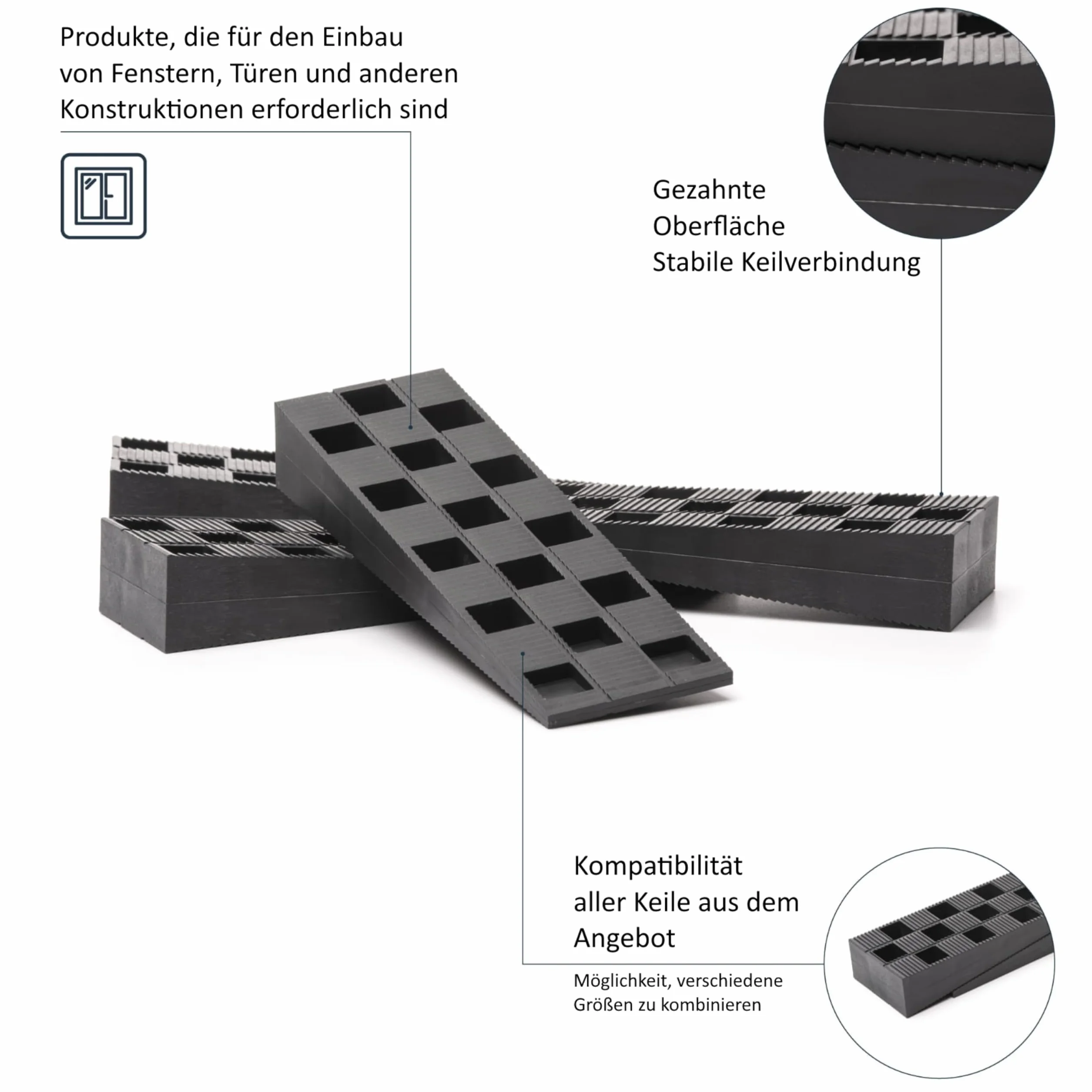 Plastikowe podkładki dystansowe do podłóg, okien i drzwi - Plastikowe kliny do efektywnego montażu - Laminatowe podkładki dystansowe, odporne na uszkodzenia, łączone 94x29x14mm (100 sztuk)
