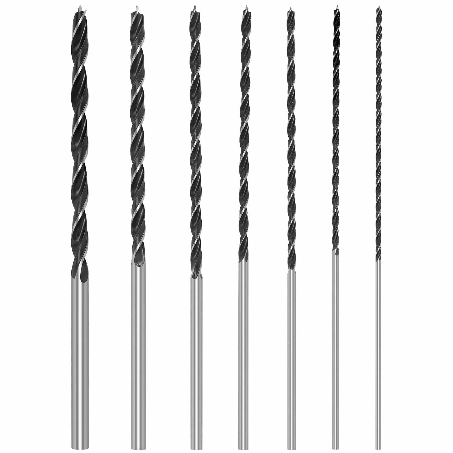 Zestaw wierteł do drewna, 7-częściowy zestaw wierteł wężowych 4, 5, 6, 7, 8, 10, 12 mm x 300 mm, wiertła belkowe, długie wiertła do szalunku, długie wiertła do drewna, do drewna twardego, sklejki