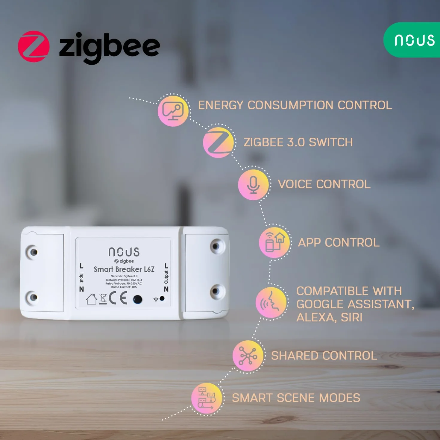 Nous L6Z ZigBee Smart Switch Breaker z Monitoringiem Mocy: Inteligentny Przełącznik dla Domowych Urządzeń