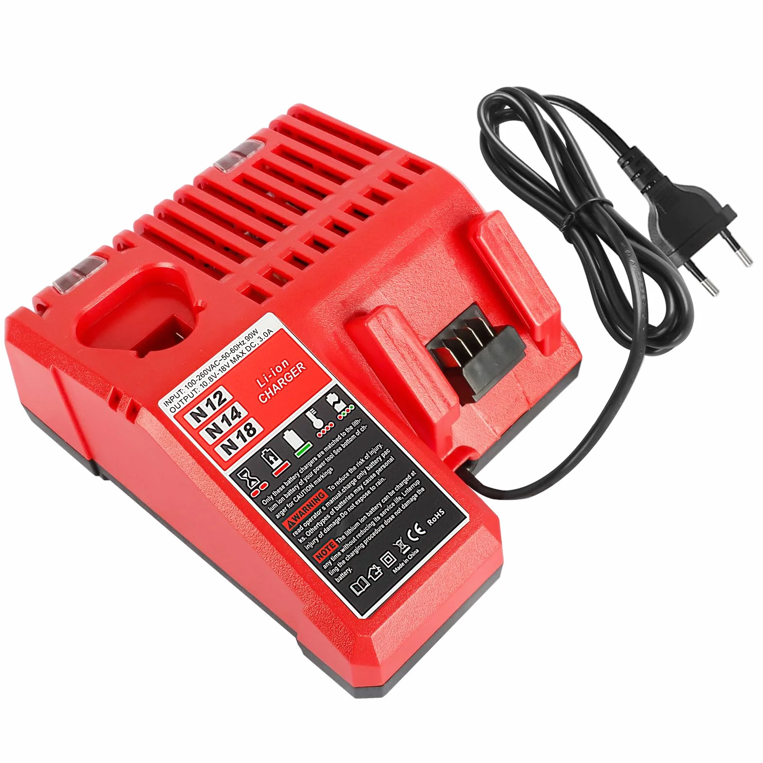 Powarobor M12-18C Multi-Voltage zapasowa ładowarka do szybkiego ładowania, kompatybilna z akumulatorami litowo-jonowymi Milwaukee 12V-18V 48-11-1850 48-11-2420,3A