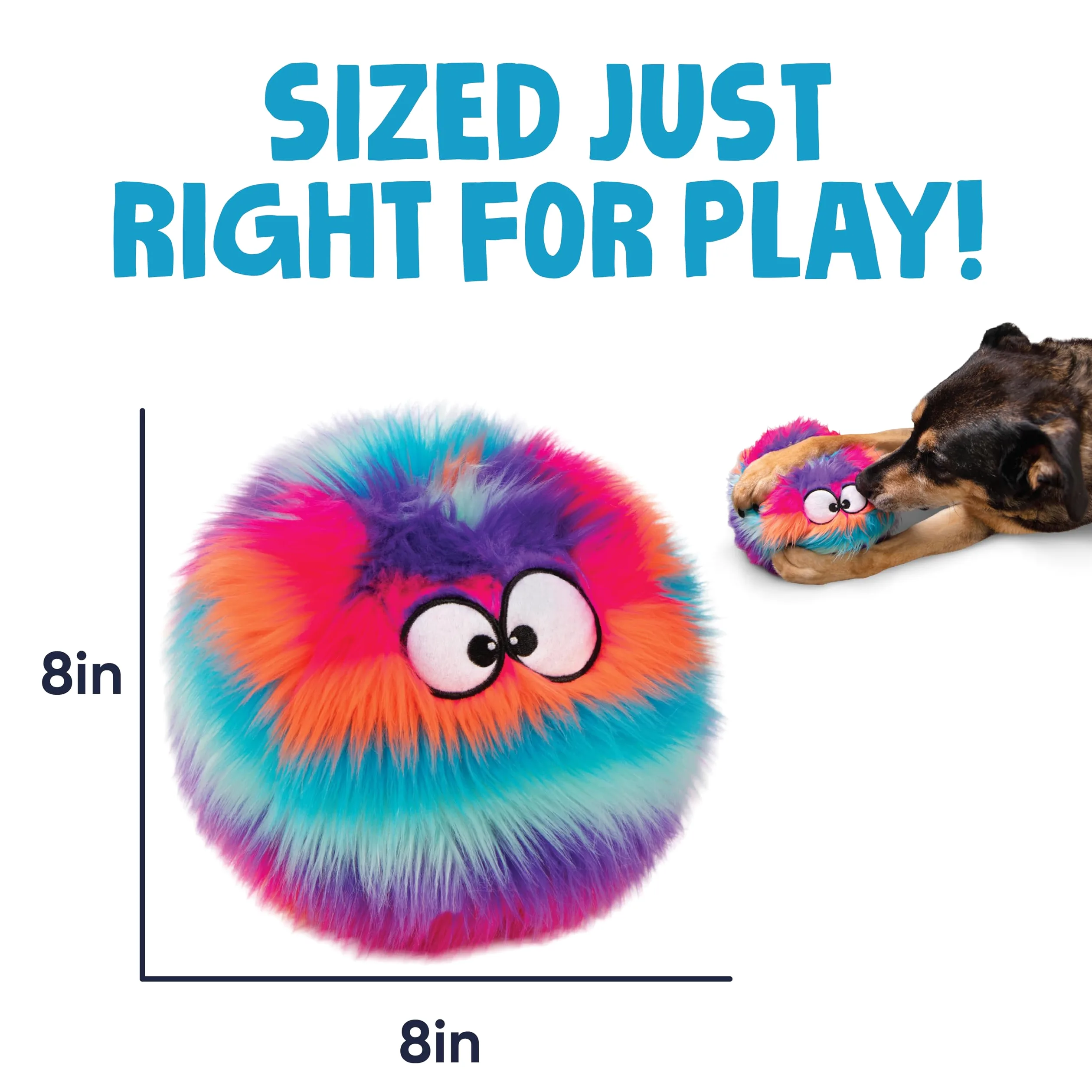 Moonmoon goDog Furballz with Chew Guard Technology Plush Dog Toy, Large, Bright Rainbow