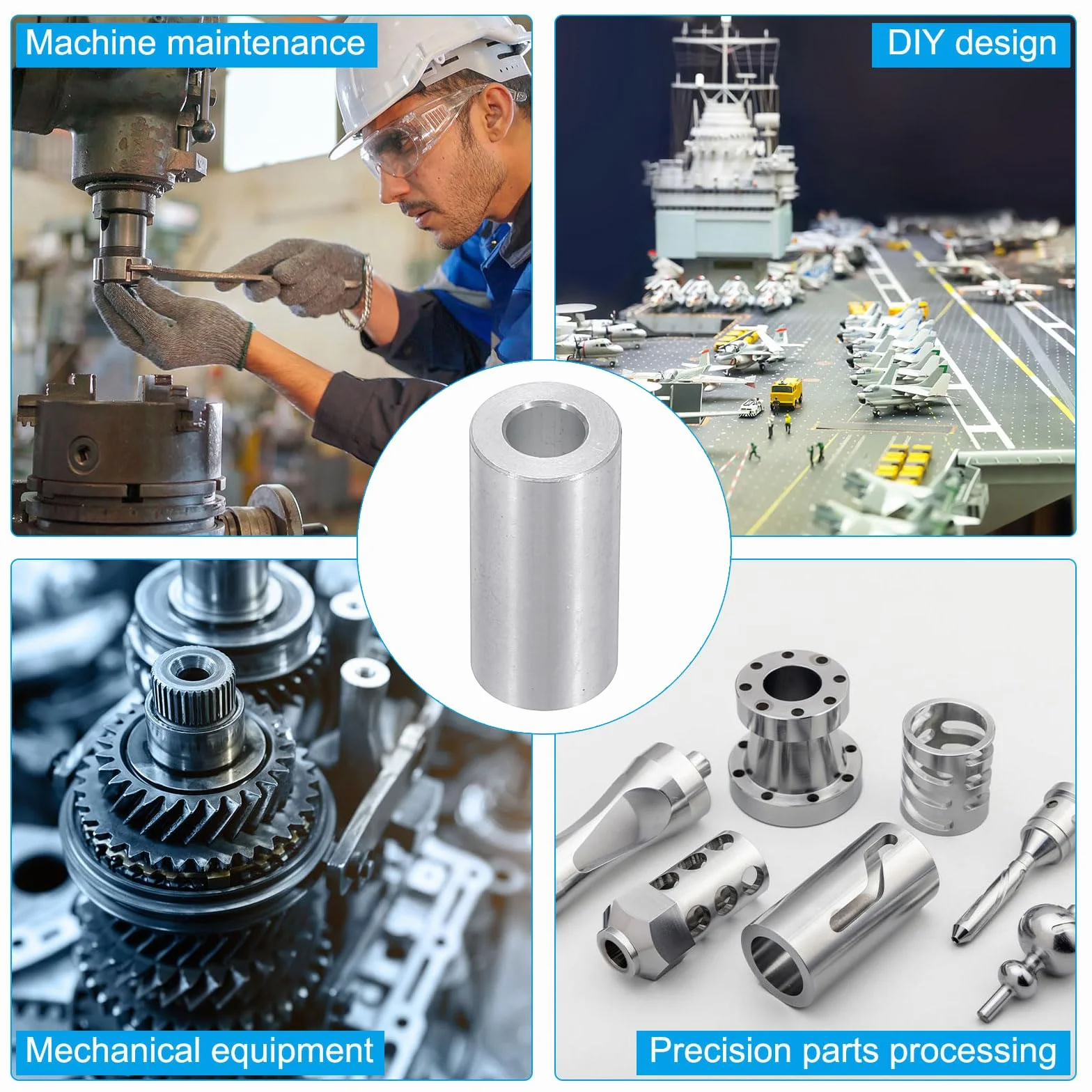 PATIKIL Aluminiowe podkładki dystansowe M6, 6 szt. 1/4 cala X1/2 cala okrągłe metalowe podkładki dystansowe do śrub 1/4 lub M6, niegwintowana tuleja dystansowa 1 3/16 cala L, 6,2 x 12 x 30 mm