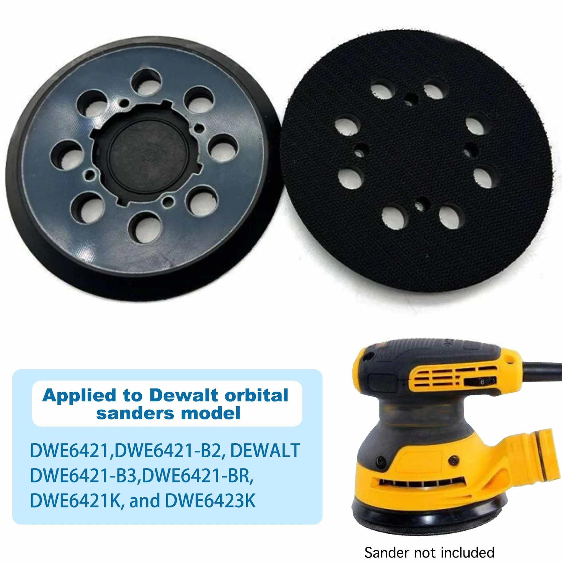 Talerz szlifierski 125 mm z rzepem talerz podporowy do DeWalt, płyta szlifierska 125 mm z rzepem do DeWalt DWE6423 6423K DWE6421 6421K DCW210B (8-otworowe 4-oczkowe, bieg)