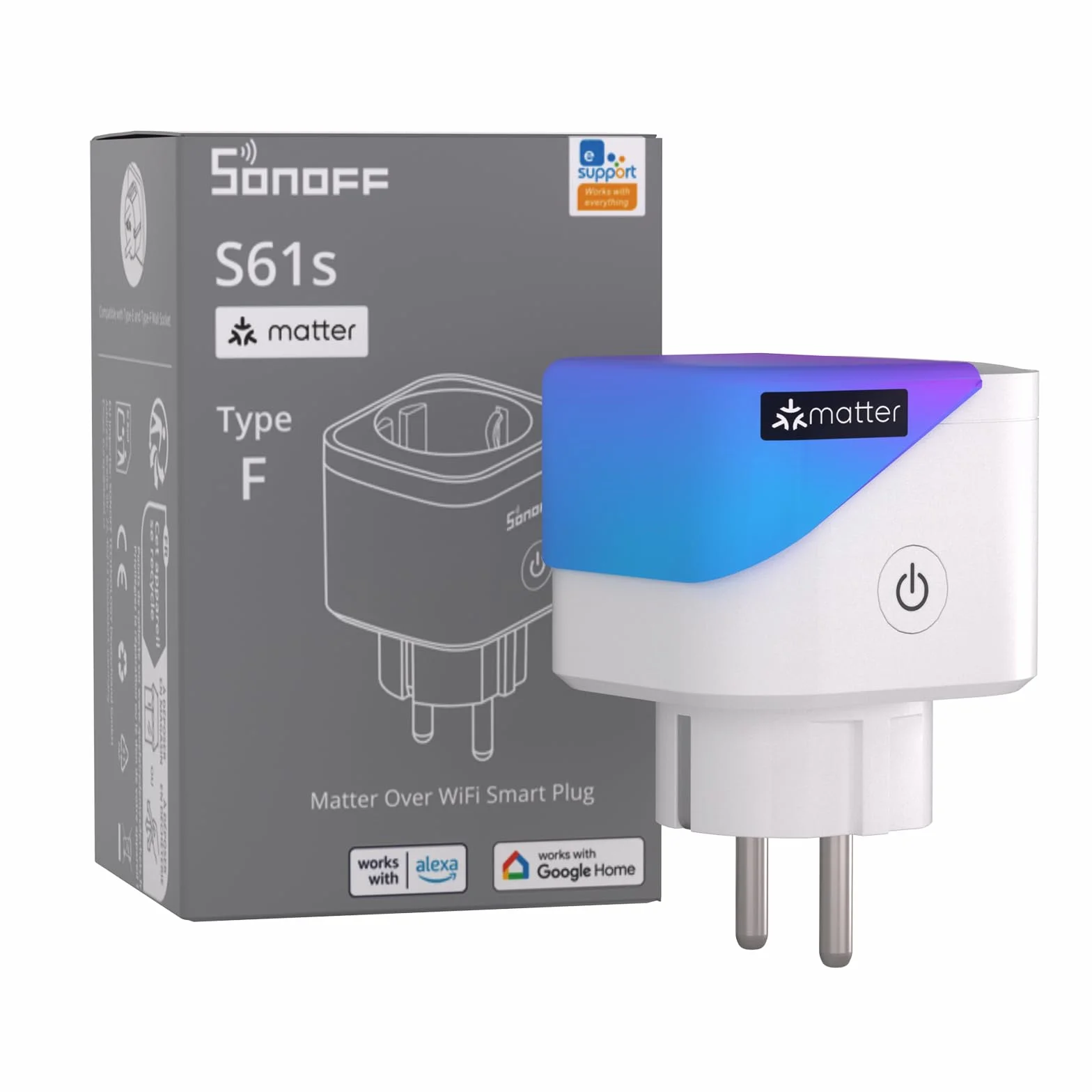 SONOFF S61s Inteligentne Gniazdko WiFi 16A/3840W – Zdalne Sterowanie & Sterowanie Głosem, Monitor Energii, Timer, Matter-kompatybilne z Alexa, Google i Apple Home