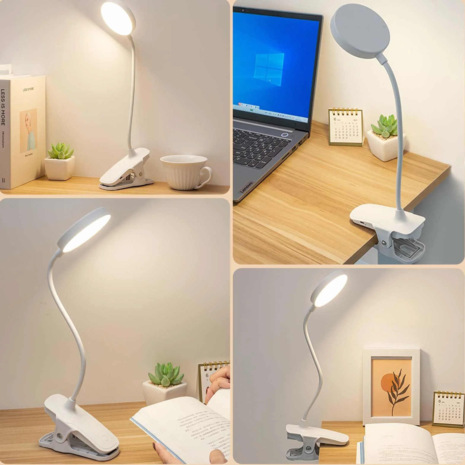 Lampa LED USB z klipsem dotykowym, 3 tryby oświetlenia, regulowana jasność, ochrona oczu, do biura, czytania, dla studentów, do akademika