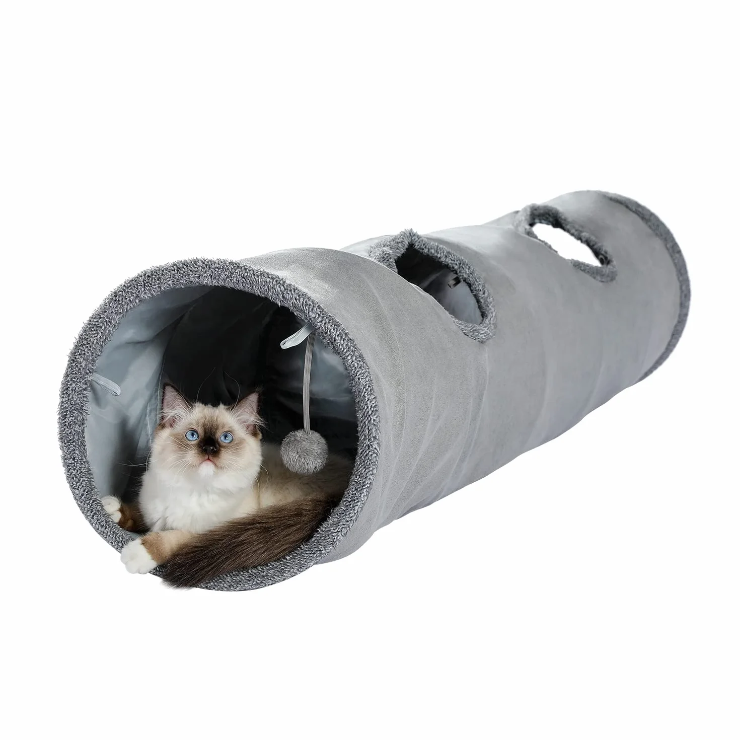 PAWZ Road Piękny składany tunel dla kotów, zabawka z piłką, tunel szelestowy, tunel do zabawy dla kotów, 130 cm x 30 cm, zabawka dla królików, szary tunel dla kotów mieszkalnych