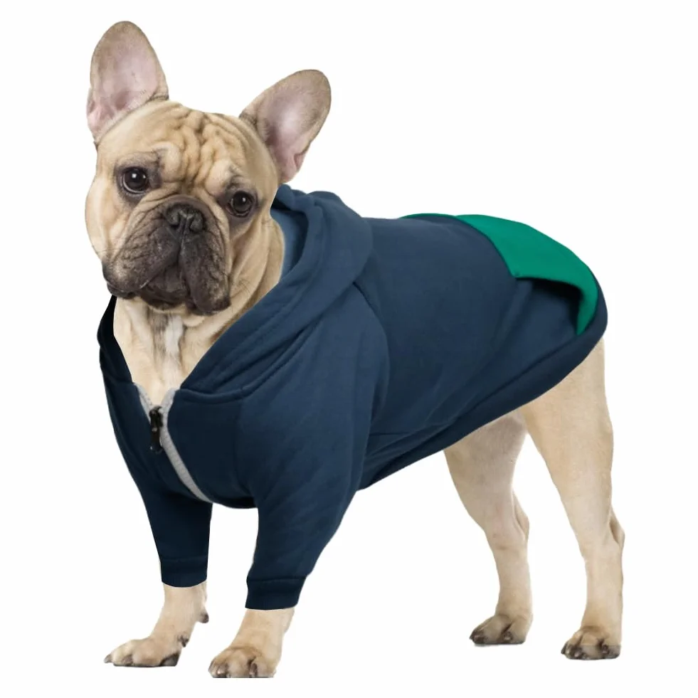 meioro Zip Hooded Pet Pullover, Pies,Koty Ubrania,ładny,Ciepły,Francuski Buldog,Mops(Ciemny Niebieski,XXL)