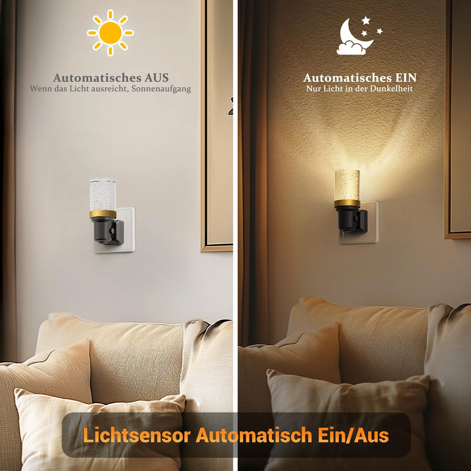 JandCase Lampka nocna z czujnikiem zmierzchu, 1 sztuka, ciepła biel 3000 K, regulowana jasność 0-100 lm, LED do gniazdka, do korytarza, schodów, sypialni, kuchni