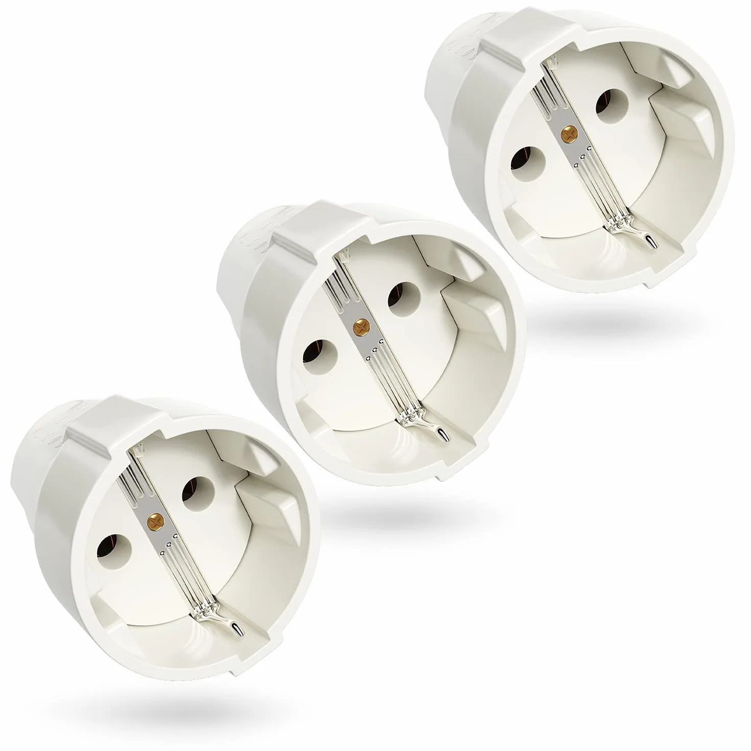 ABSINA 3x Wtyczka Schuko biała z łagodzeniem naprężeń - wtyczka ochronna PVC 230V, 2-biegunowa, 16A & 3,7kW - wtyczka Schuko IP20 do wnętrz