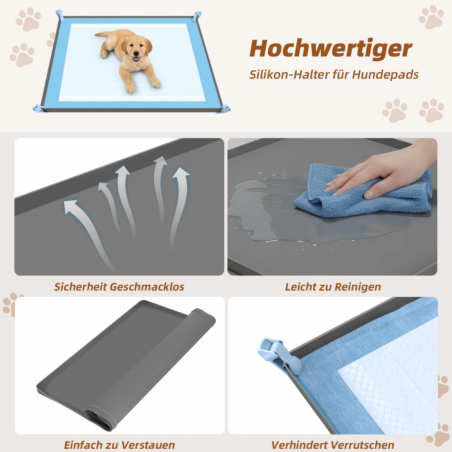 Mittimiya PIPI Pads mata silikonowa taca dla psów, pasuje do mat PIPI dla psów o wymiarach 60 x 60 cm, podkładki treningowe z 8 zaciskami, szczelna i bez rozlania, do ochrony podłóg wewnętrznych