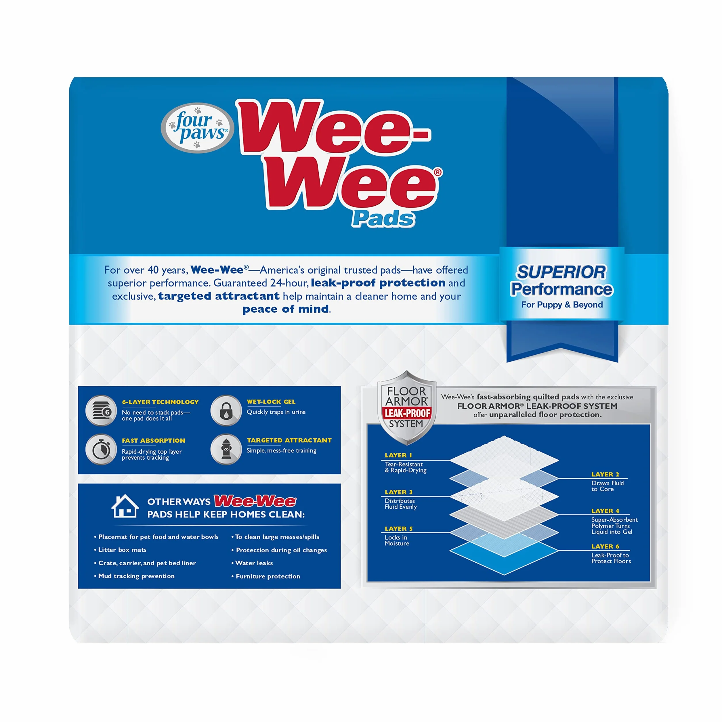 Four Paws Wee-Wee podkładki do treningu psów i szczeniąt l Gigantic, XL, Standard i Little L, chłonne podkładki do treningu szczeniaków, szczelne, 6-warstwowa technologia, 24-godzinna ochrona