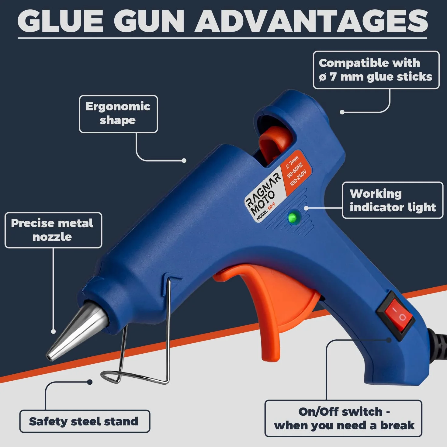 Pistolet do Kleju na Gorąco 20W 62 Wkłady Kleju 7x100 mm Wyłącznik ON/OFF