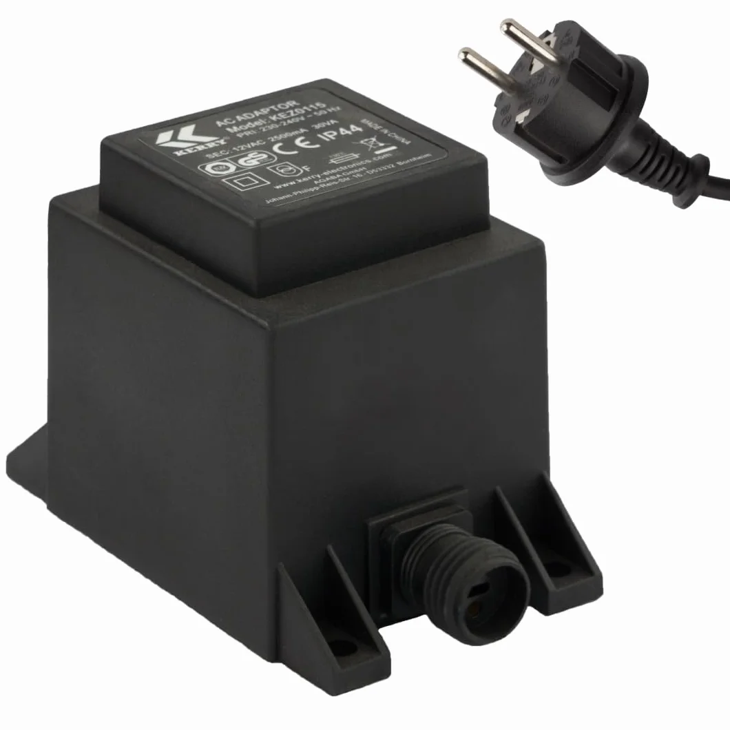 Kerry Electronics Transformator IP44 30 VA, 12 V, prąd zmienny AC/AC, przewód zasilający 2 m, zasilacz, 12 V