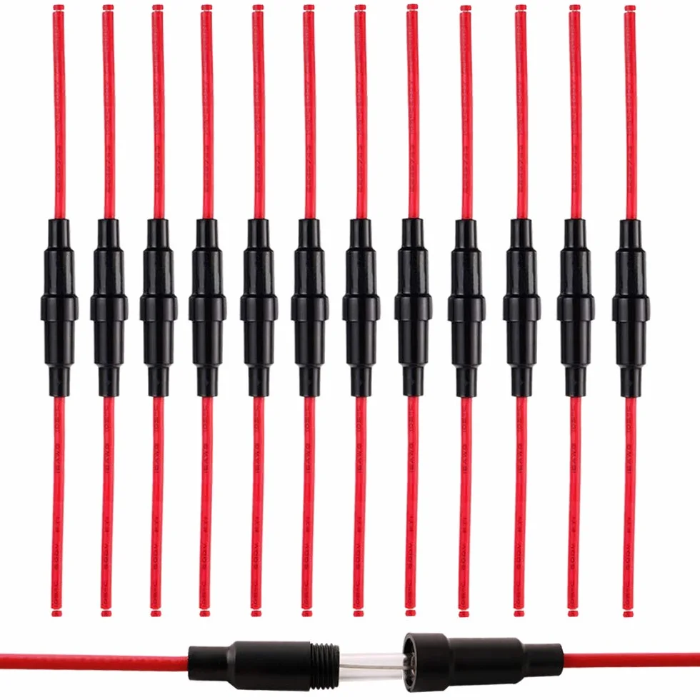 Profesjonalny uchwyt bezpieczników AGC, 5 x 20 mm, szklana rurka, nasadka śrubowa, 32 V 20 A skrzynka bezpieczników z przewodem 16 AWG, do szybkich bezpieczników rurkowych (czarna)
