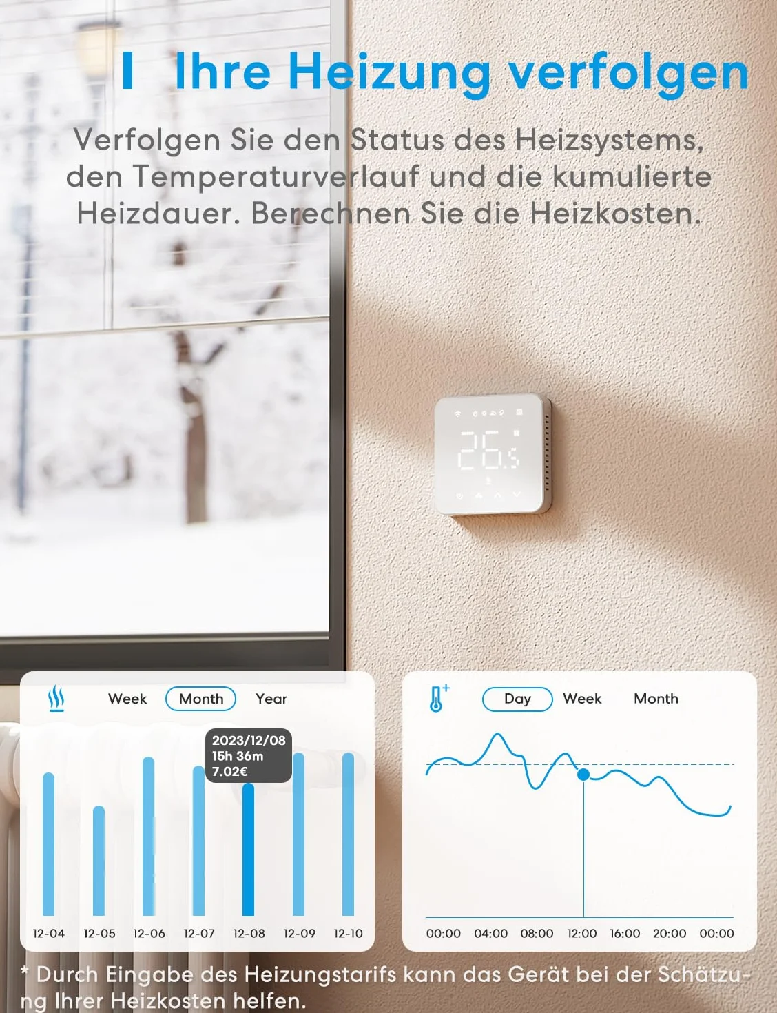Meross MTS200BHK Inteligentny termostat bojlera Wi-Fi, ścienny, do Siri, Google i Alexa, sterowanie zdalne, harmonogram, ekran dotykowy LED, biały