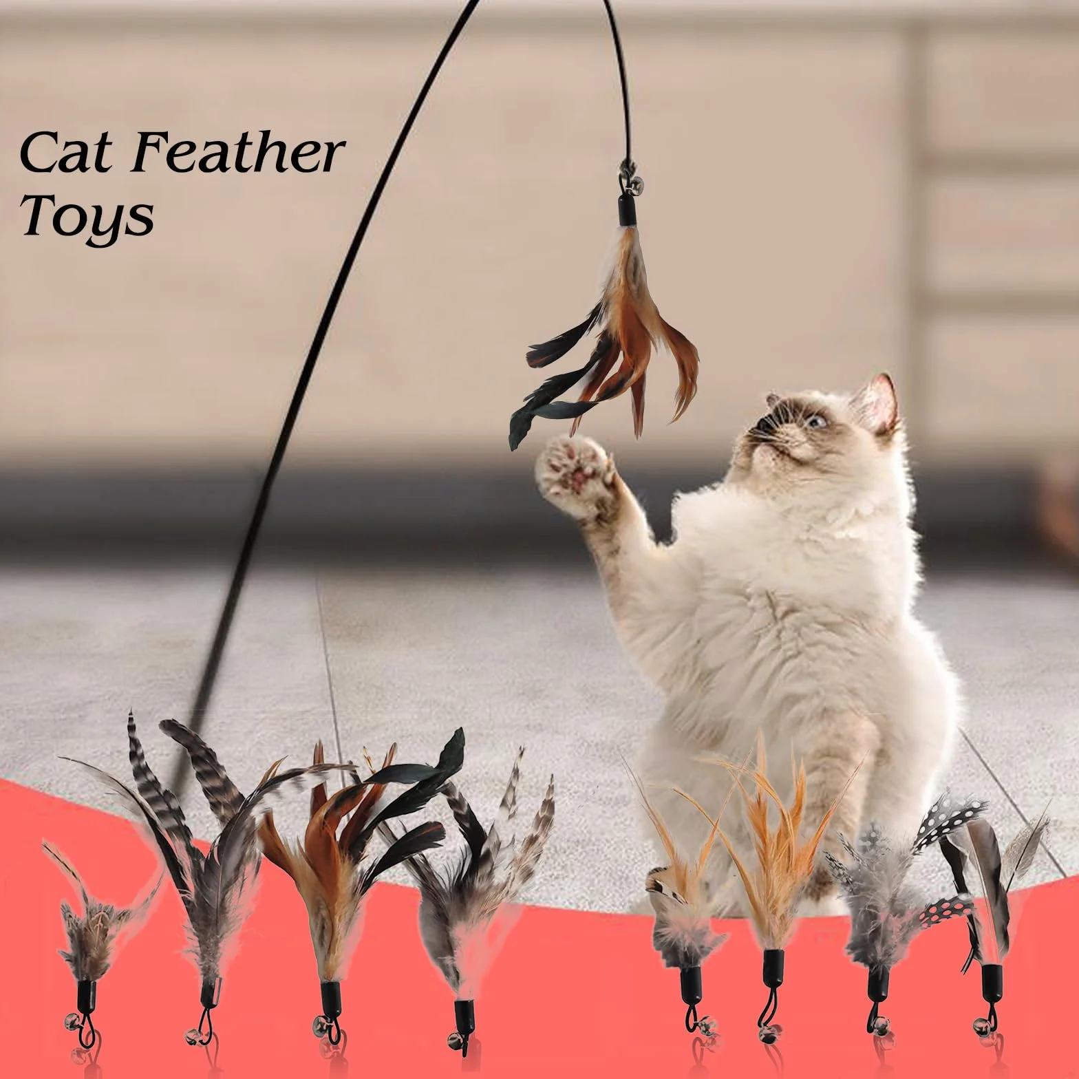 Kot Feather Toys, 8 sztuk zapasowych zabawek z piórami dla kotów, bez barwników chemicznych, łącznie z wkładami do naturalnych piór dla kotów