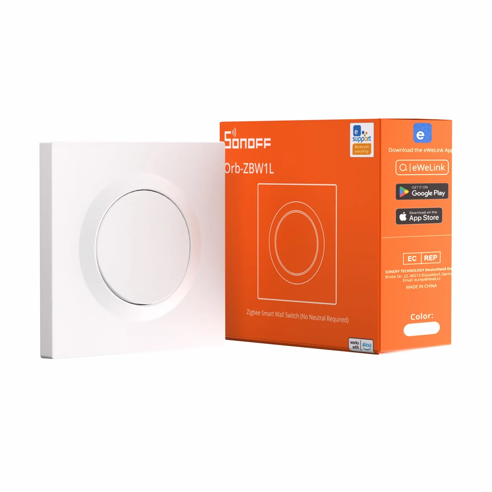SONOFF Fusion, Orb-ZBW1L(ZBMINIL2-E) Inteligentny Przełącznik Ścienny Zigbee 3.0, Bez Przewodu Neutralnego, 1-obwodowy Łącznik Światła, Obciążenie 6A, Kompatybilny z Home Assistant