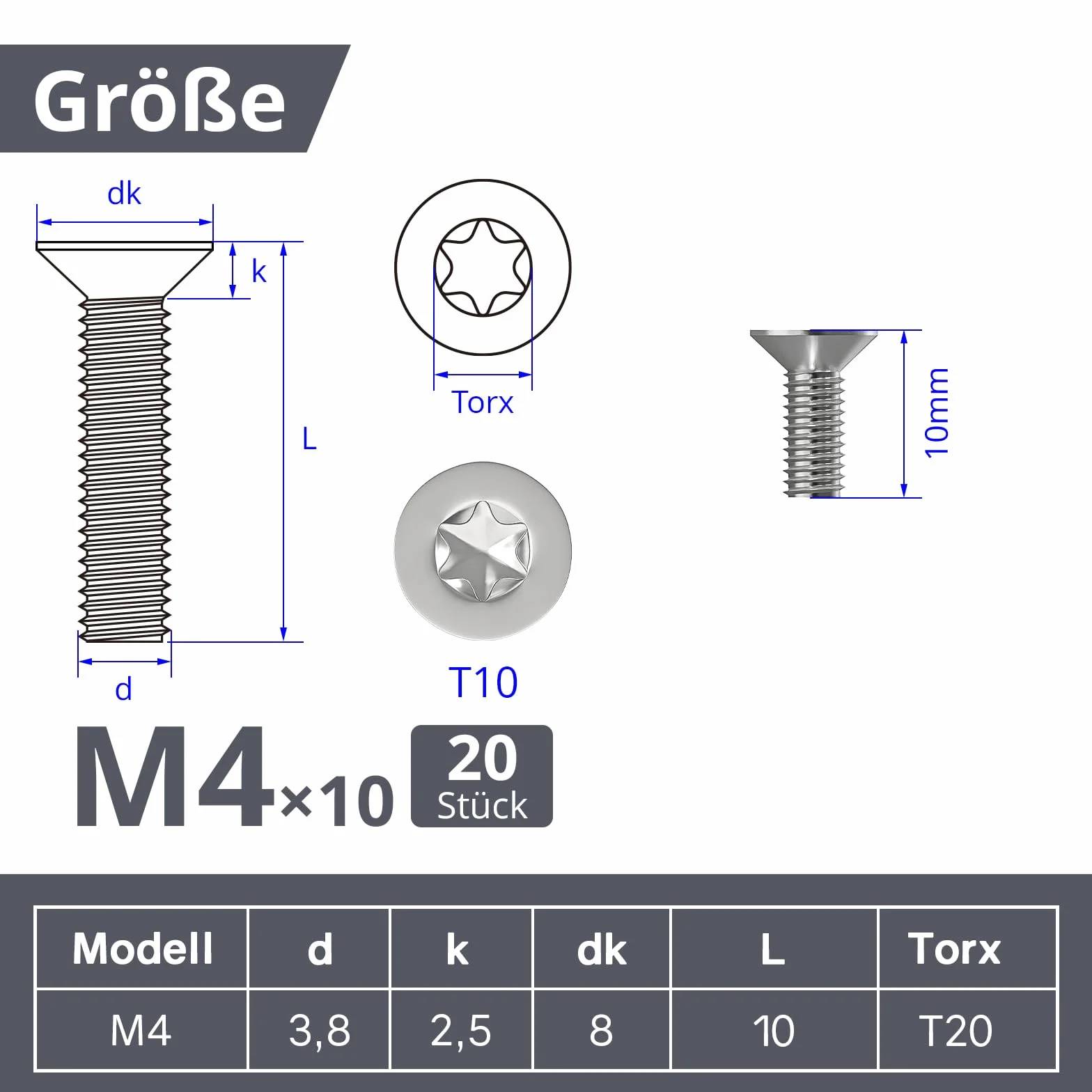 ORTAVA śruby M4 x 10 mm z stali nierdzewnej 304, Torx ISO 14581