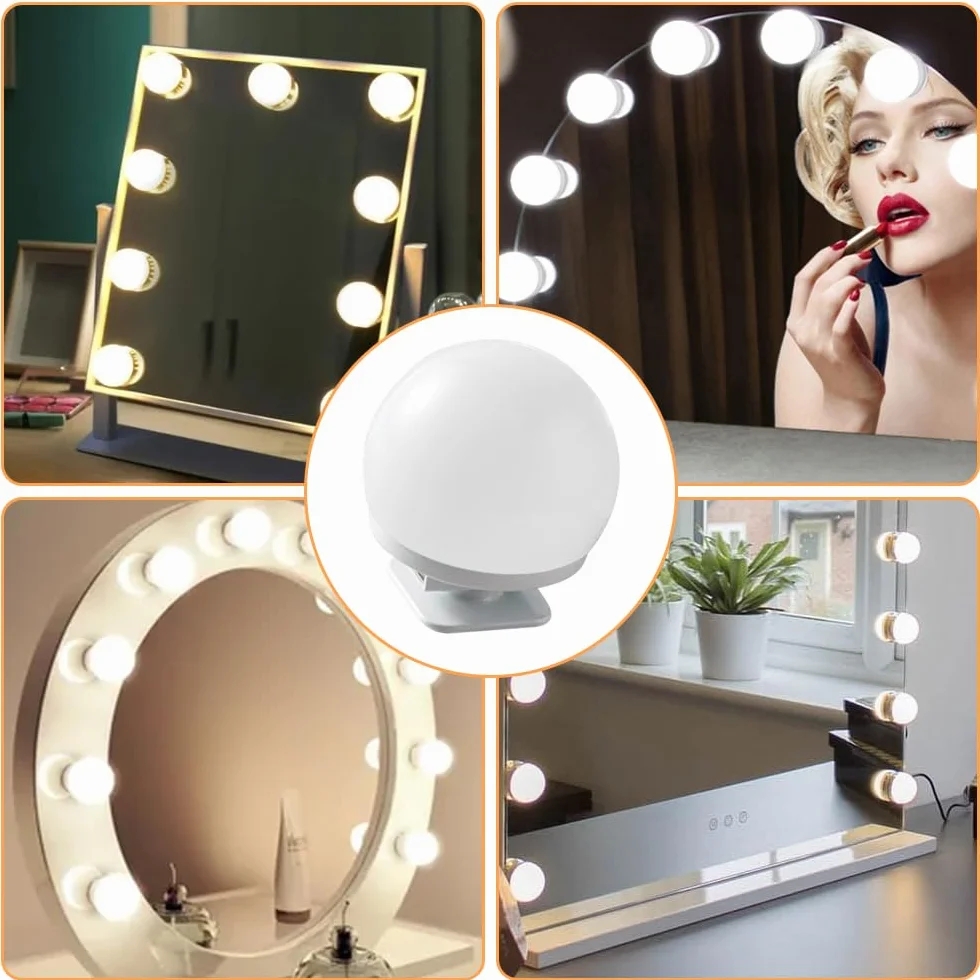 Lampa LED do lustra, 10 diod w stylu Hollywood, możliwość ściemniania, 3 kolory, do toaletki, oświetlenie makijażu, lustro kosmetyczne, lustro łazienkowe, z kablem USB