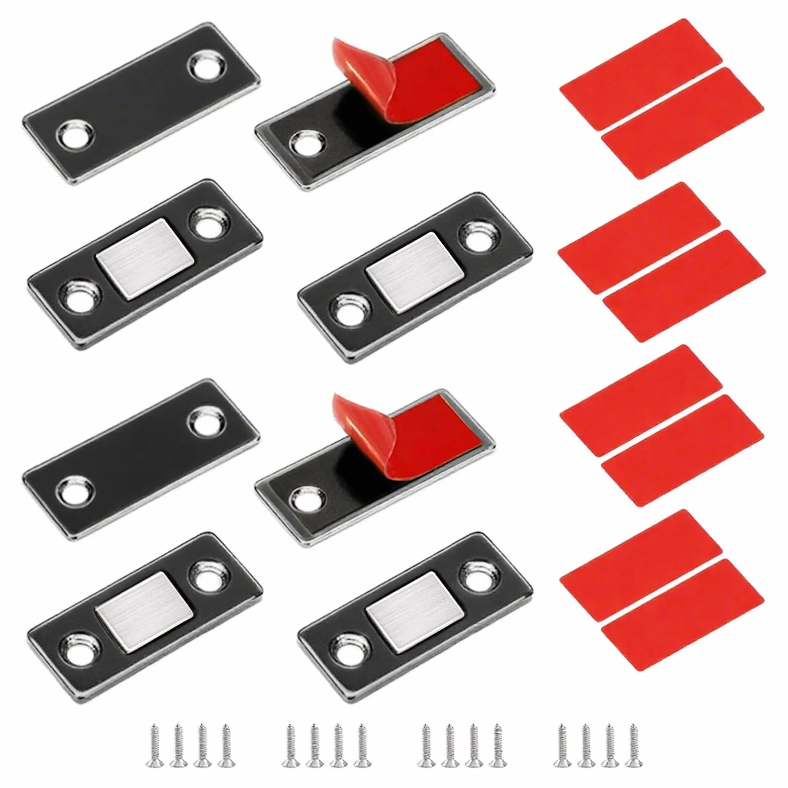 Magnesy na drzwi, mocne, magnetyczne drzwi szafy, 4 sztuki, samoprzylepne magnesy na meble, do szafy, ze stali nierdzewnej, do drzwi przesuwnych, kuchni, okien, szafy, czarne