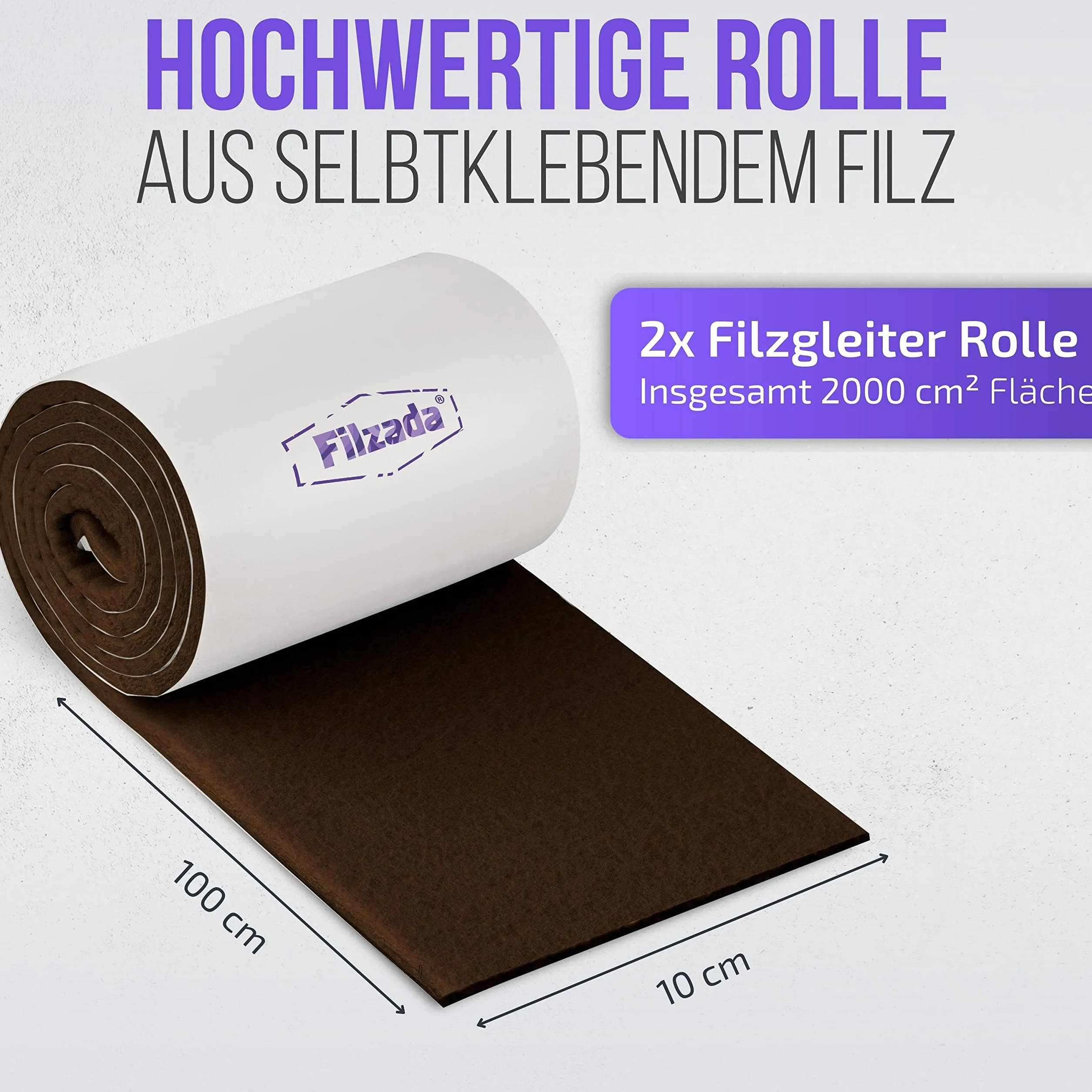 Filzada® 2x Filcowe podkładki samoprzylepne - Rolka (100 x 10 cm) - Brązowy - Profesjonalne podkładki meblowe Filc o idealnej sile klejenia