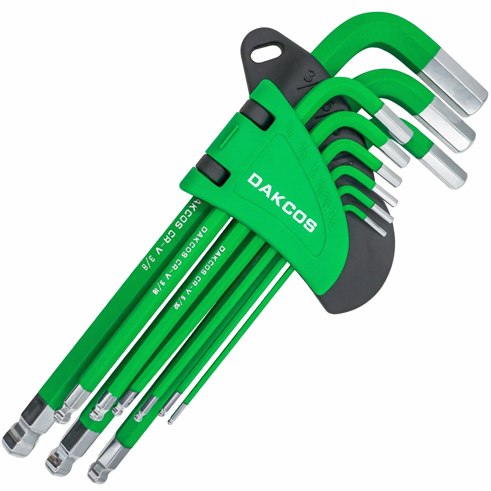 DAKCOS Zestaw kluczy imbusowych calowych 1/16"-3/8", zestaw kluczy L z kodowaniem kolorystycznym