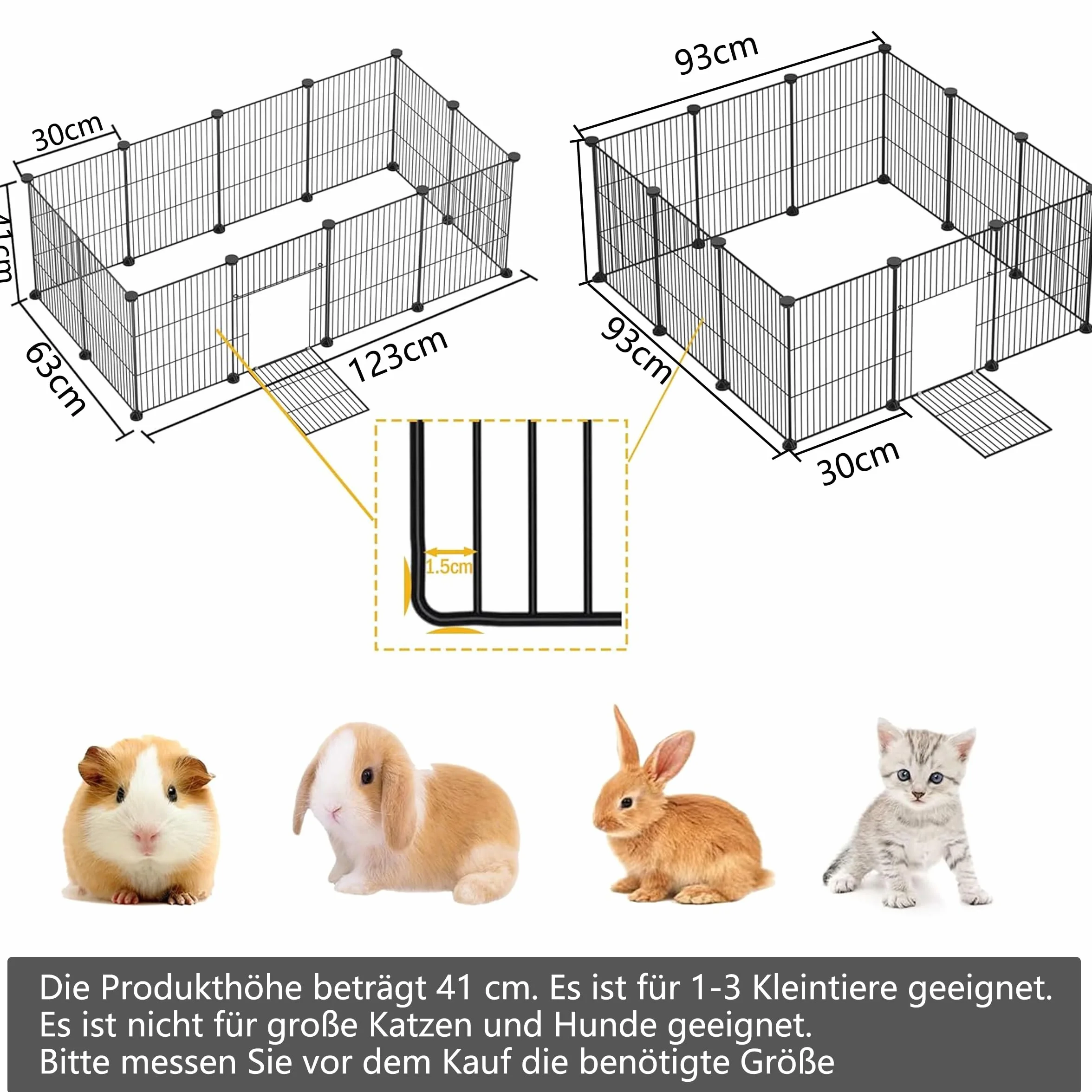 Kojec dla zwierząt domowych, kojec dla małych zwierząt z drzwiami, szyfrujący metalowy drut, ogrodzenie dla królików, klatki dla świnek morskich, kojec dla małych zwierząt, do użytku wewnątrz