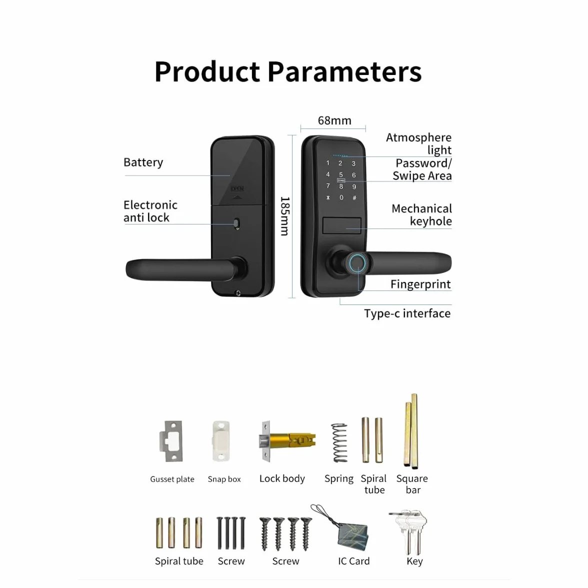 Smart Lock, Kluczowy Wprowadzenie Bezkluczowe, Slepek Srebrzysty, Otwieranie Biometryczne, Blok Zawiasowy Bluetooth